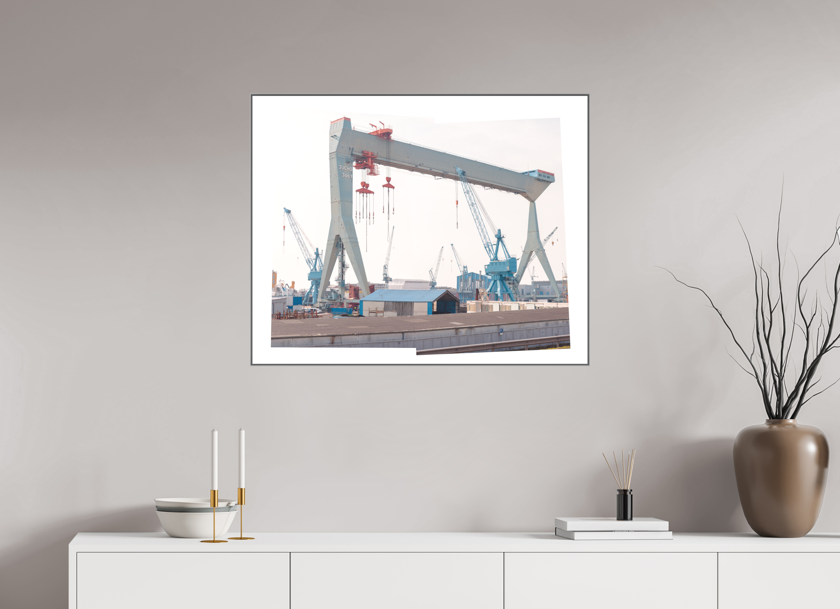 87,5 x 70 cm, Acrylic matt 2mm - Alu American case 25mm - silver Jocho_Portalkran_Hamburg