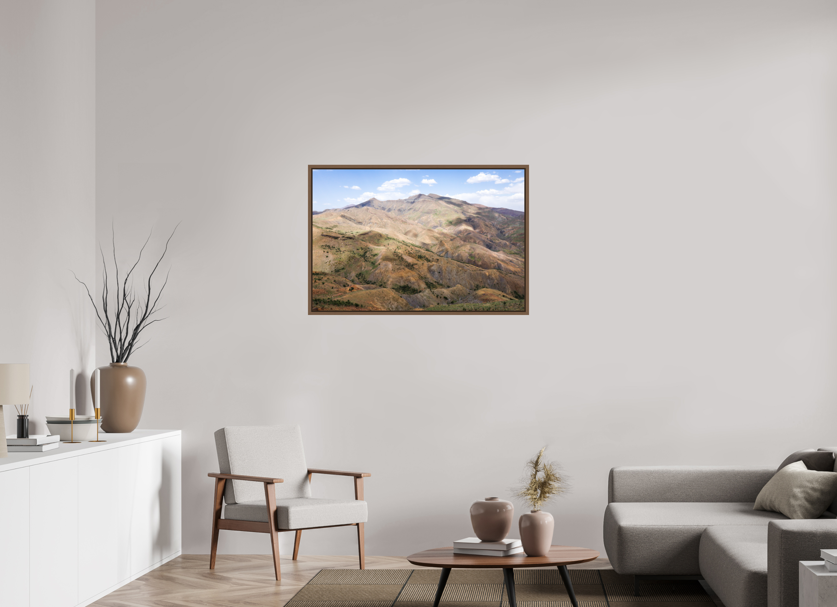 105 x 70 cm, Acrylic glossy 2mm - American case 15mm - walnut Atlas from Marocco