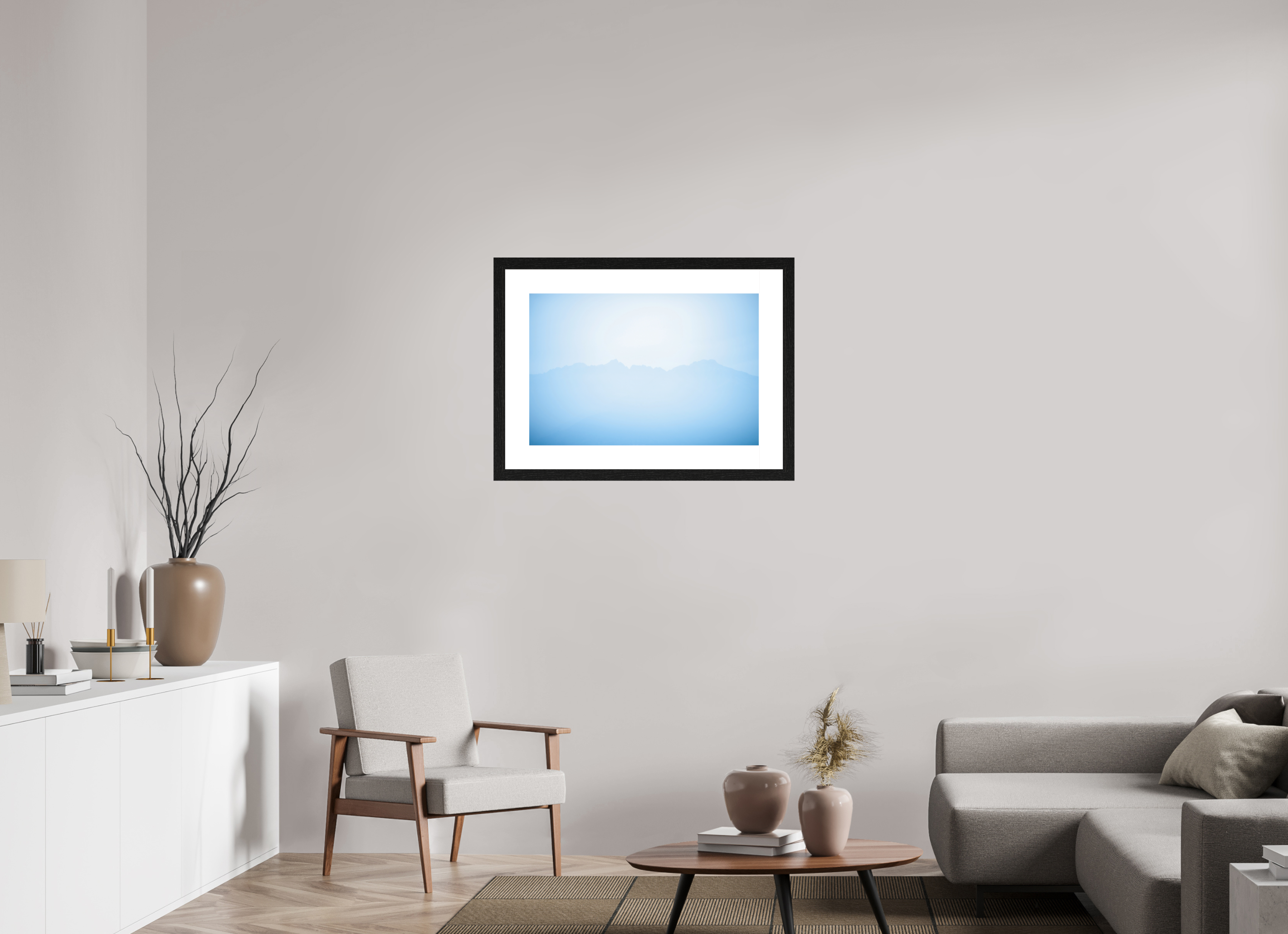 75 x 50 cm, Fine Art Print - Infinity Rag Photo 2 - PP 8cm - Oak black Frame 40mm Mountains of Como Lac