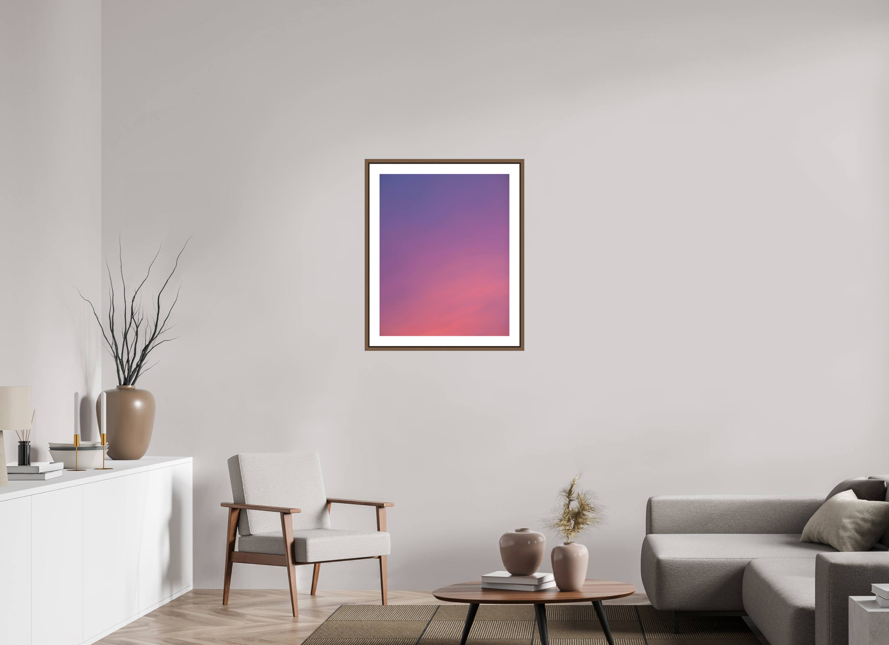 60 x 75 cm, Fine Art Print - Infinity Rag Photo 2 - border 5cm- Ame case 15mm - walnut Sunset in Hamburg