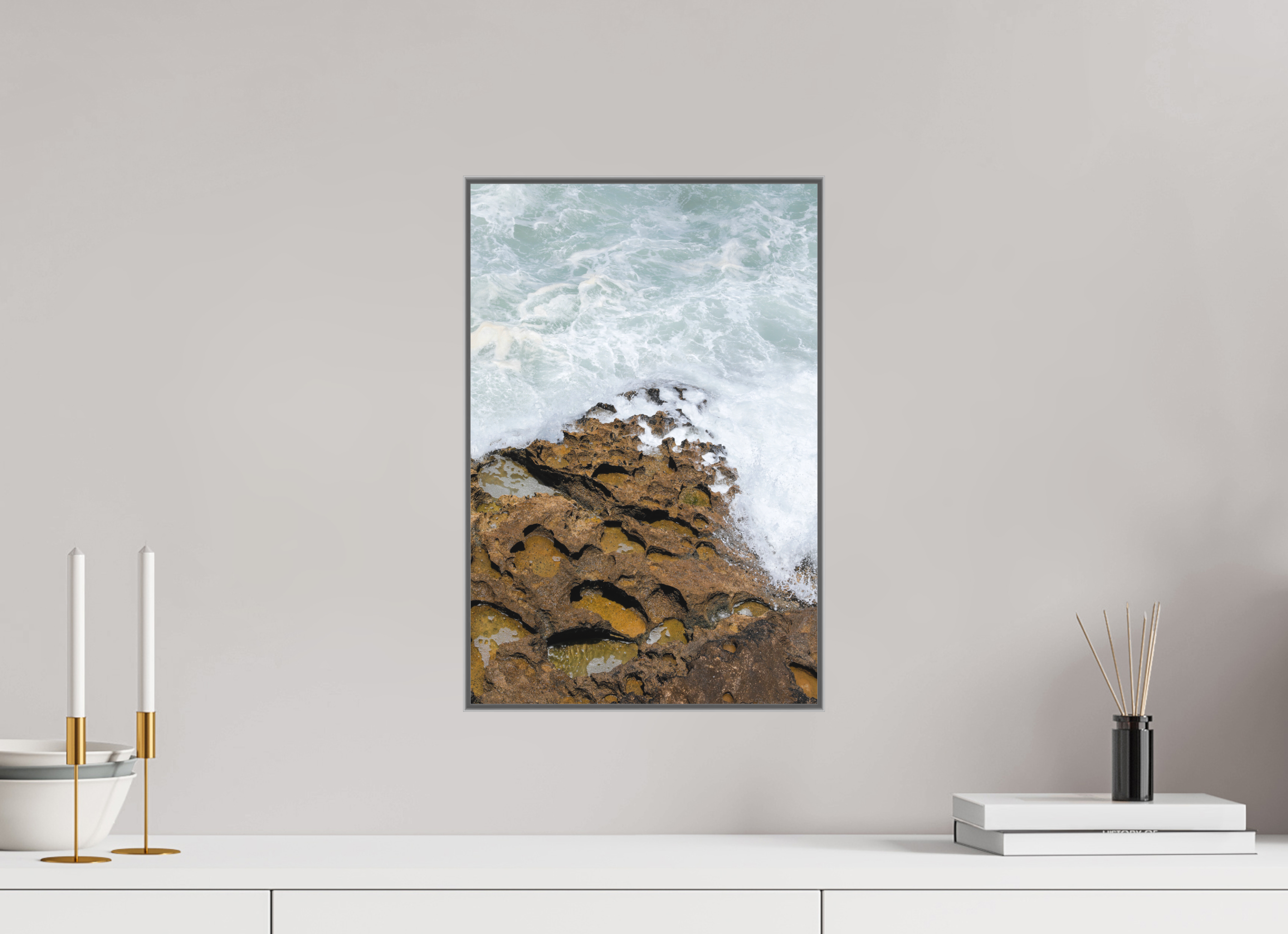 30 x 45 cm, Acrylic matt 2mm - Alu American case 25mm - silver Earth & Sea