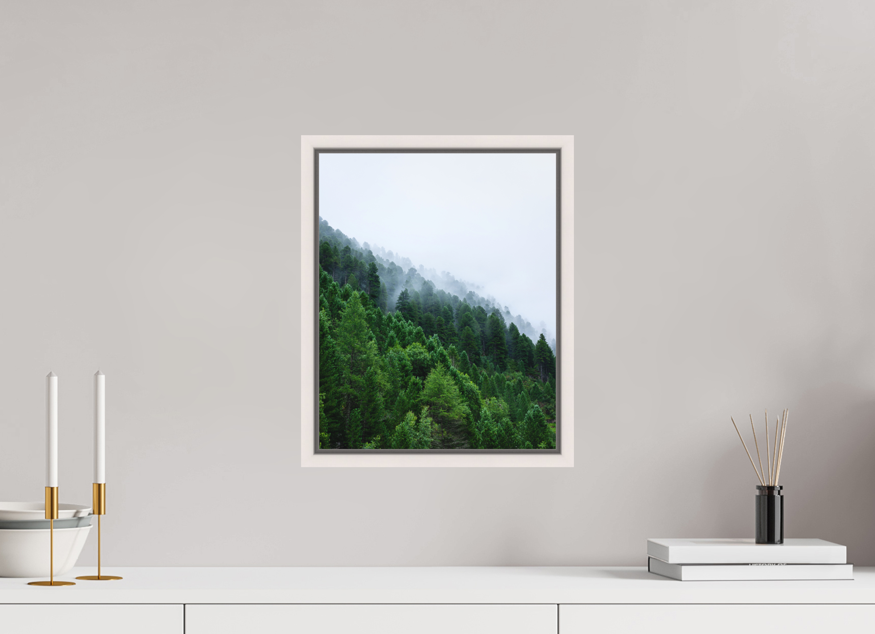 30 x 37,5 cm, Acrylic matt 2mm - American case 15mm - mapple white Trees lined slope