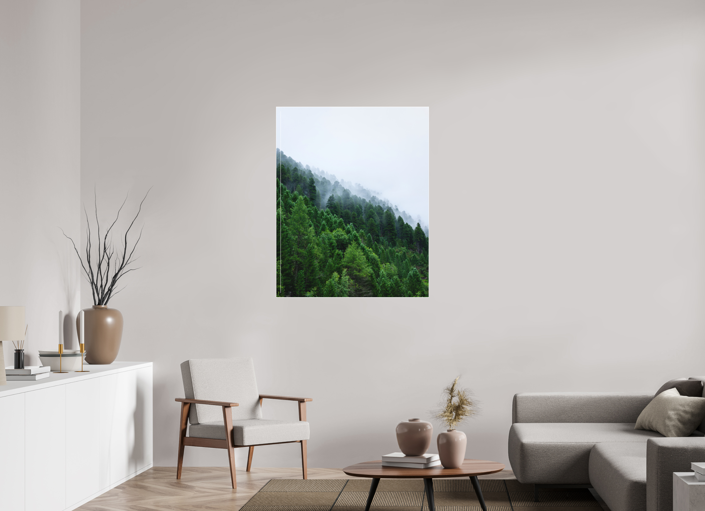 90 x 112,5 cm, Acrylic matt 2mm - Alu Slime Frame - white Trees lined slope