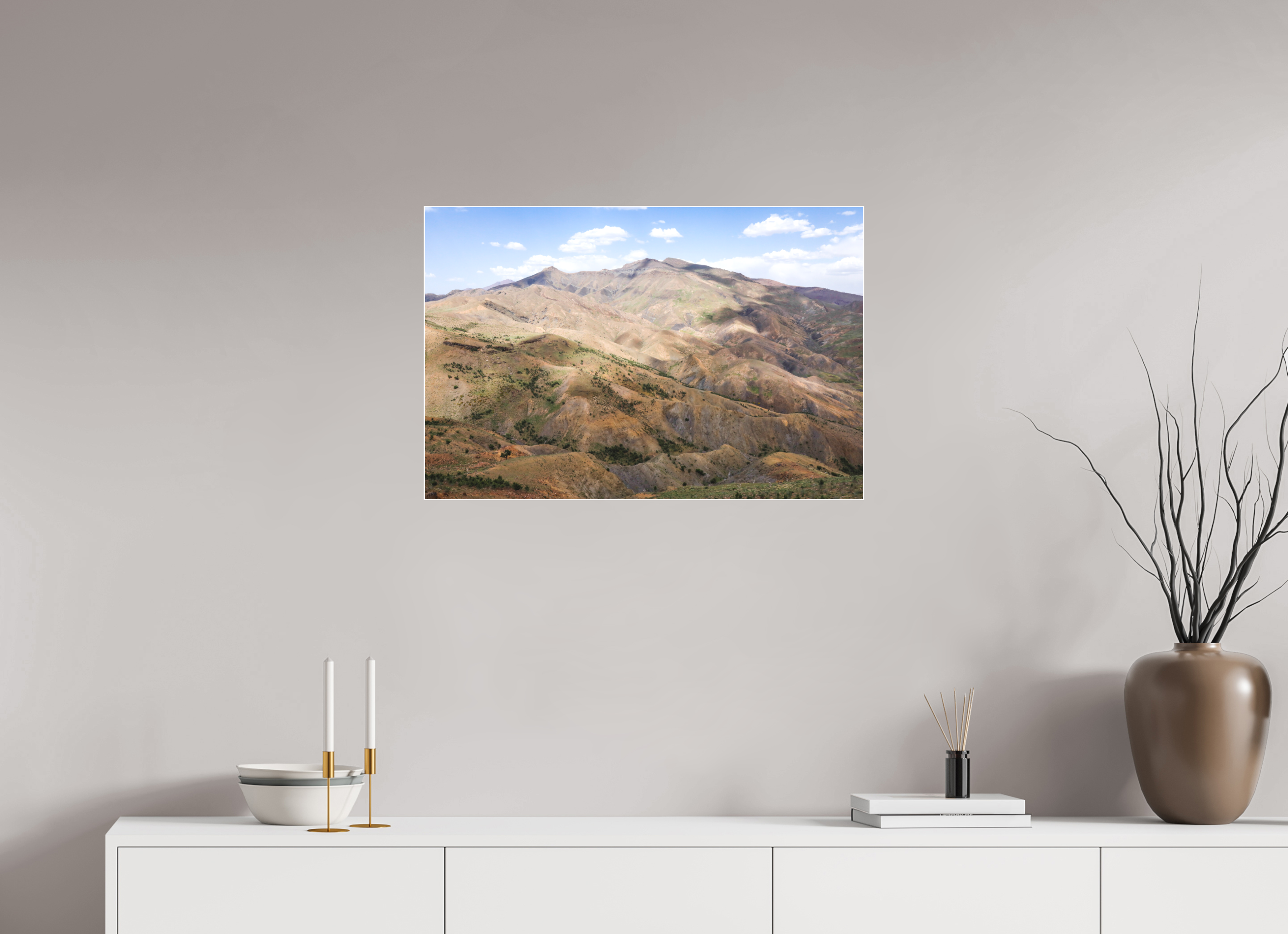 75 x 50 cm, Acrylic matt 2mm - Alu Slime Frame - white Atlas from Marocco