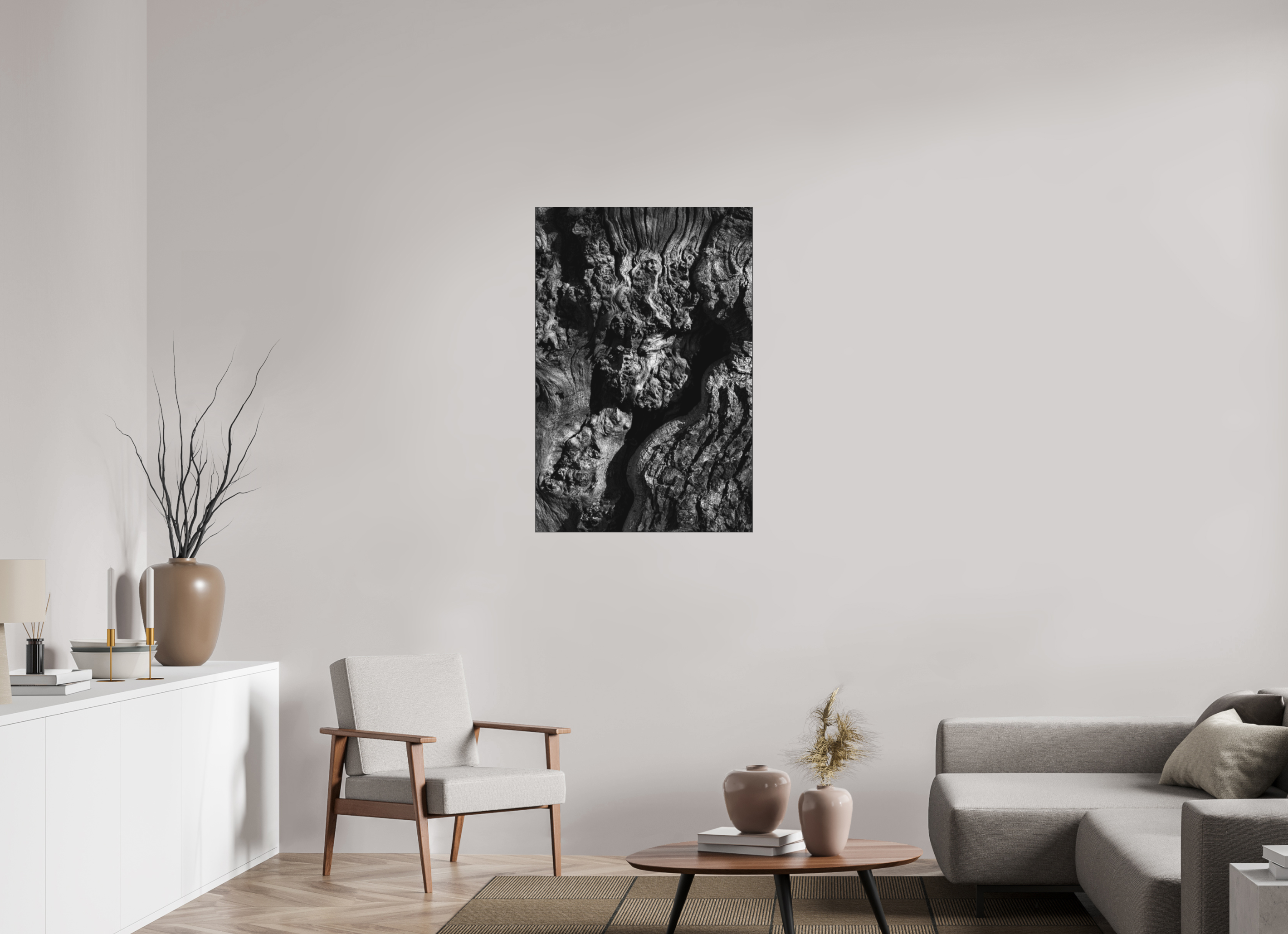 70 x 105 cm, Acrylic matt 2mm - Alu Slime Frame - black Tree skin