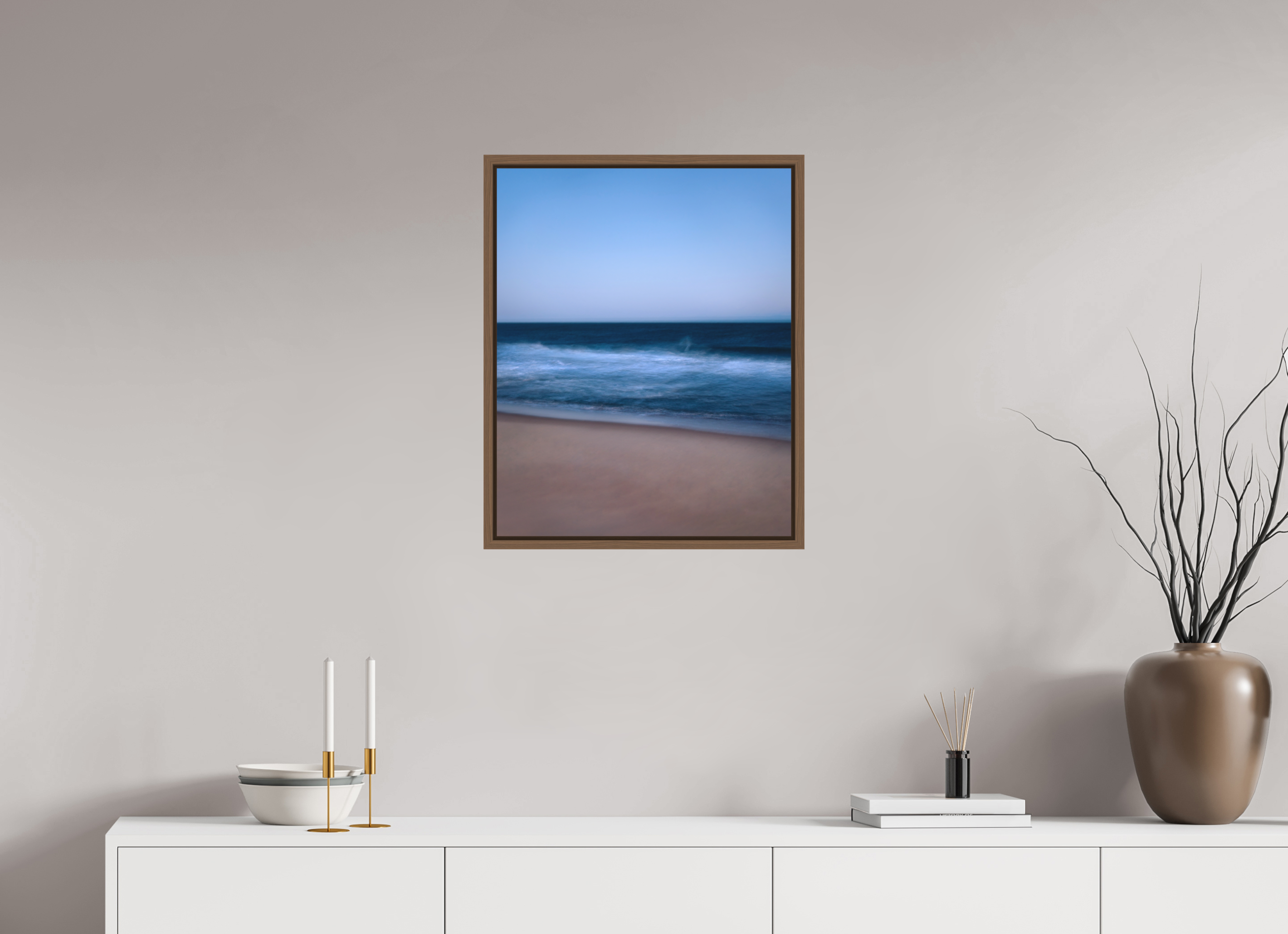 50 x 62,5 cm, Acrylic matt 2mm - American case 15mm - walnut Long Island Beach
