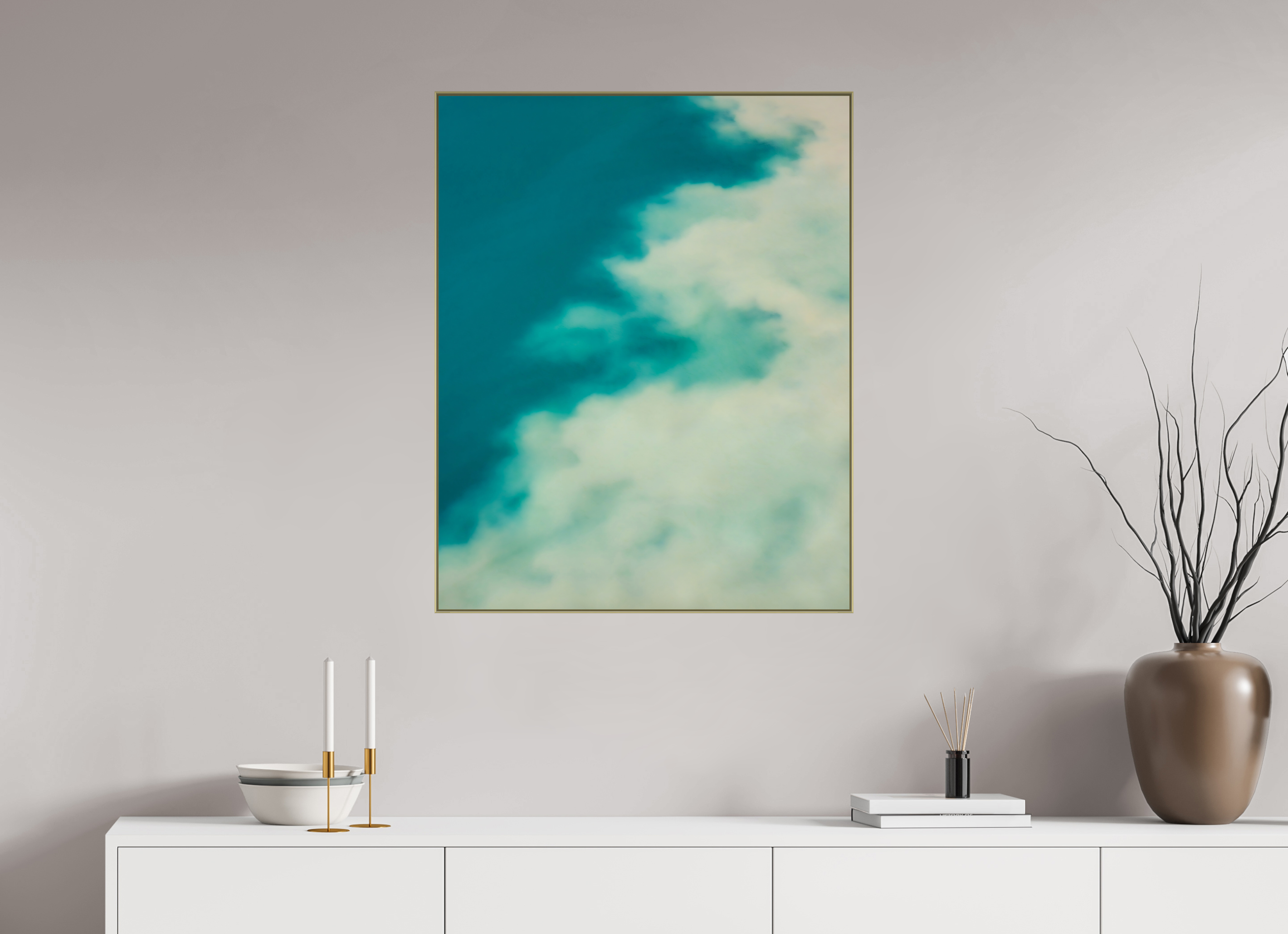 70 x 87,5 cm, Acrylic glossy 2mm - Alu American case 25mm - gold Mingle