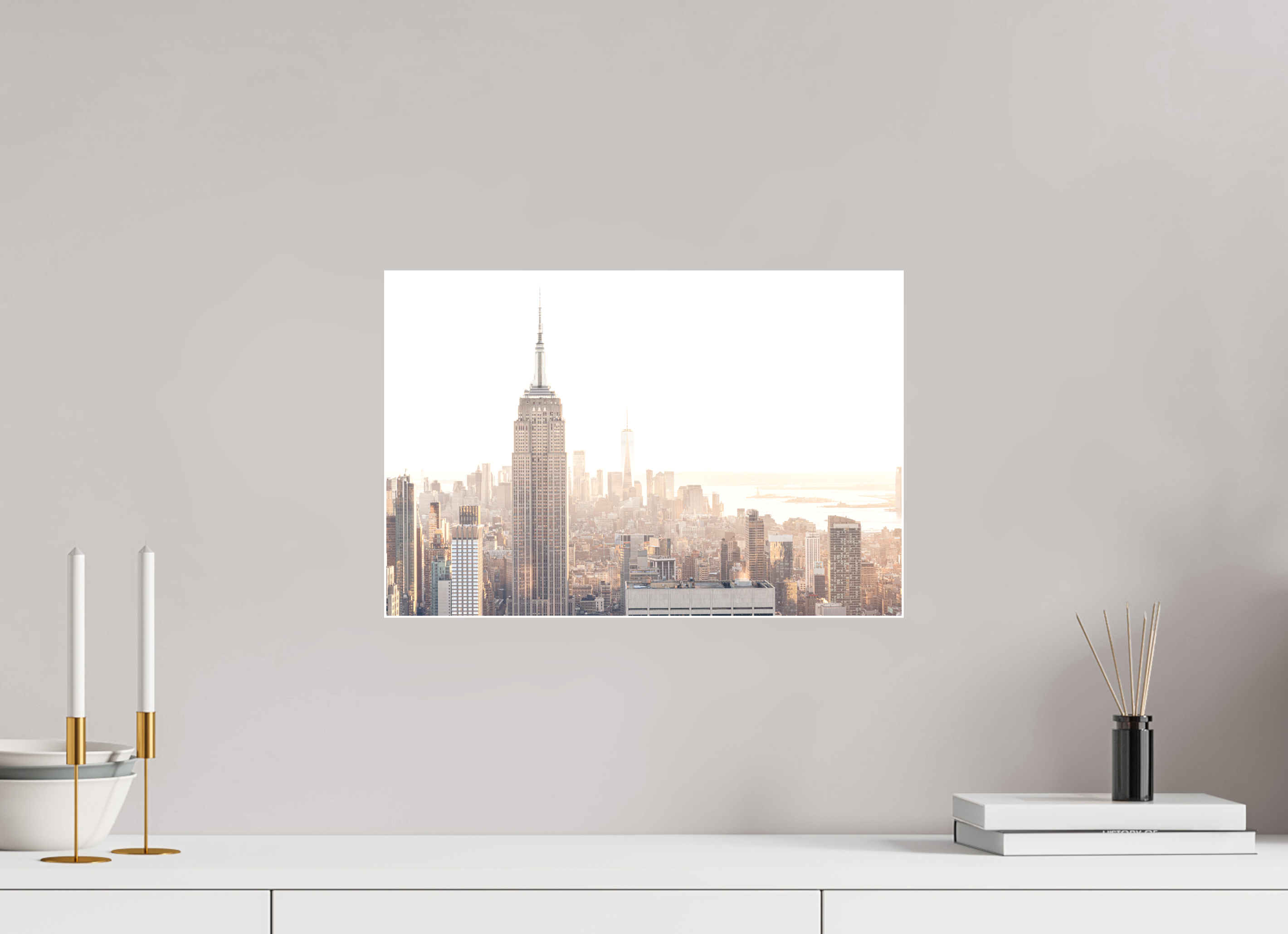 45 x 30 cm, Acrylic matt 2mm - Alu Slime Frame - white Empire State Building sunnygold
