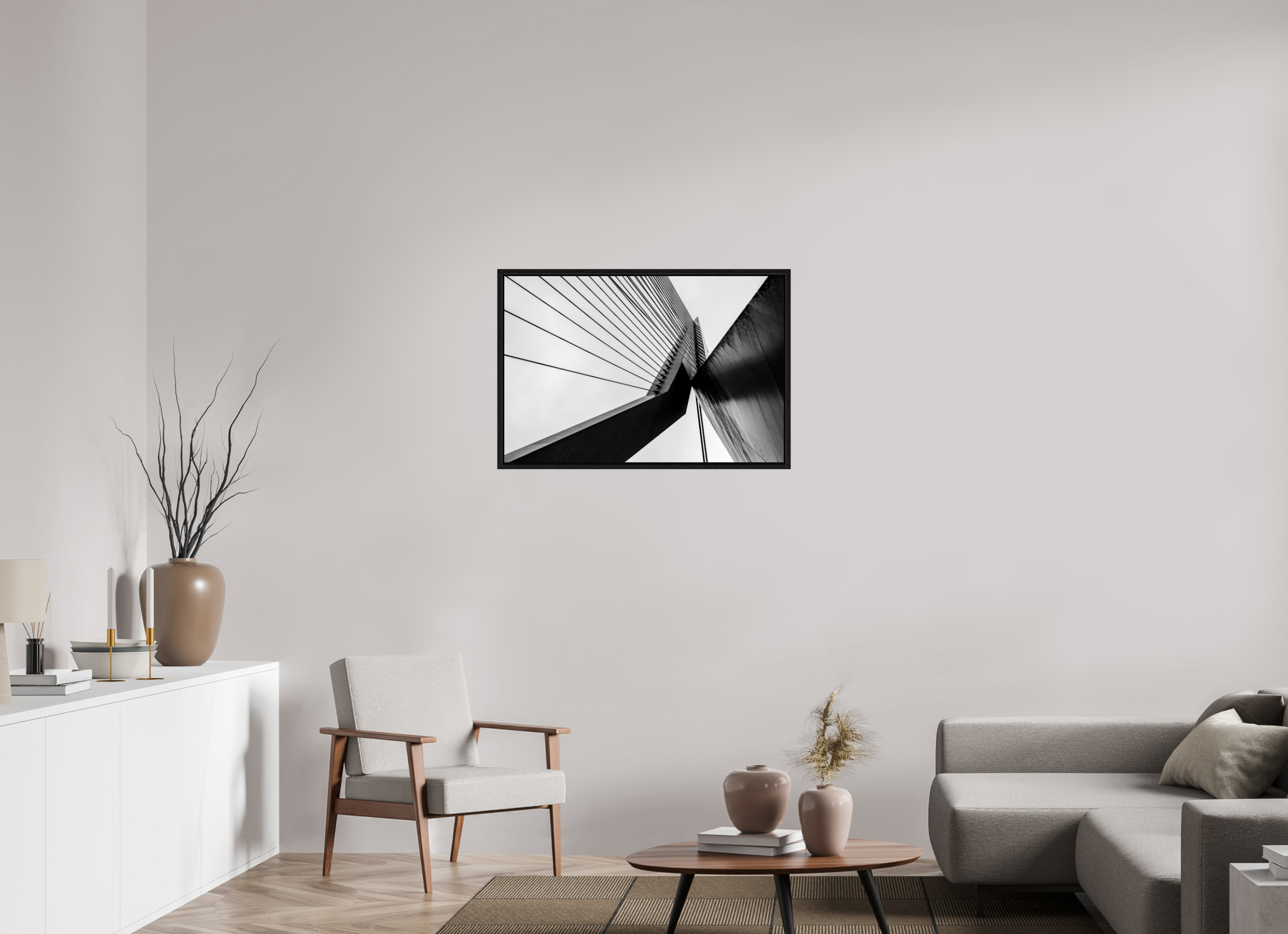 90 x 60 cm, Acrylic glossy 2mm - American case 15mm - oak black Triangle