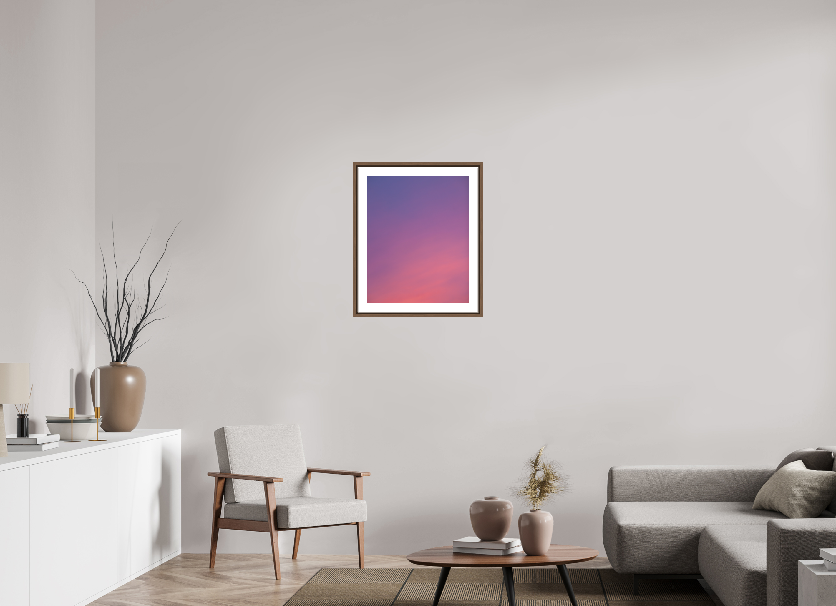 50 x 62,5 cm, Fine Art Print - Infinity Rag Photo 2 - border 5cm- Ame case 15mm - walnut Sunset in Hamburg