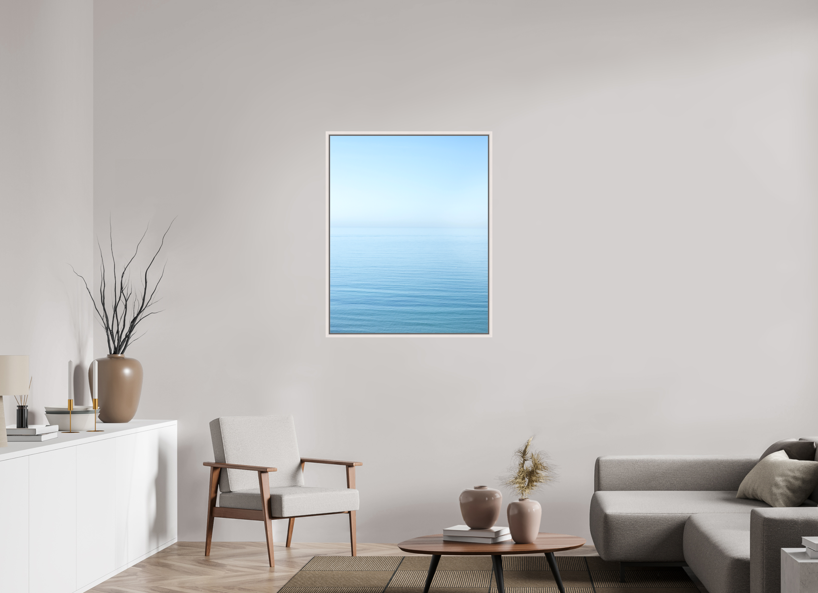 80 x 100 cm, Acrylic matt 2mm - American case 15mm - mapple white The sea Manche