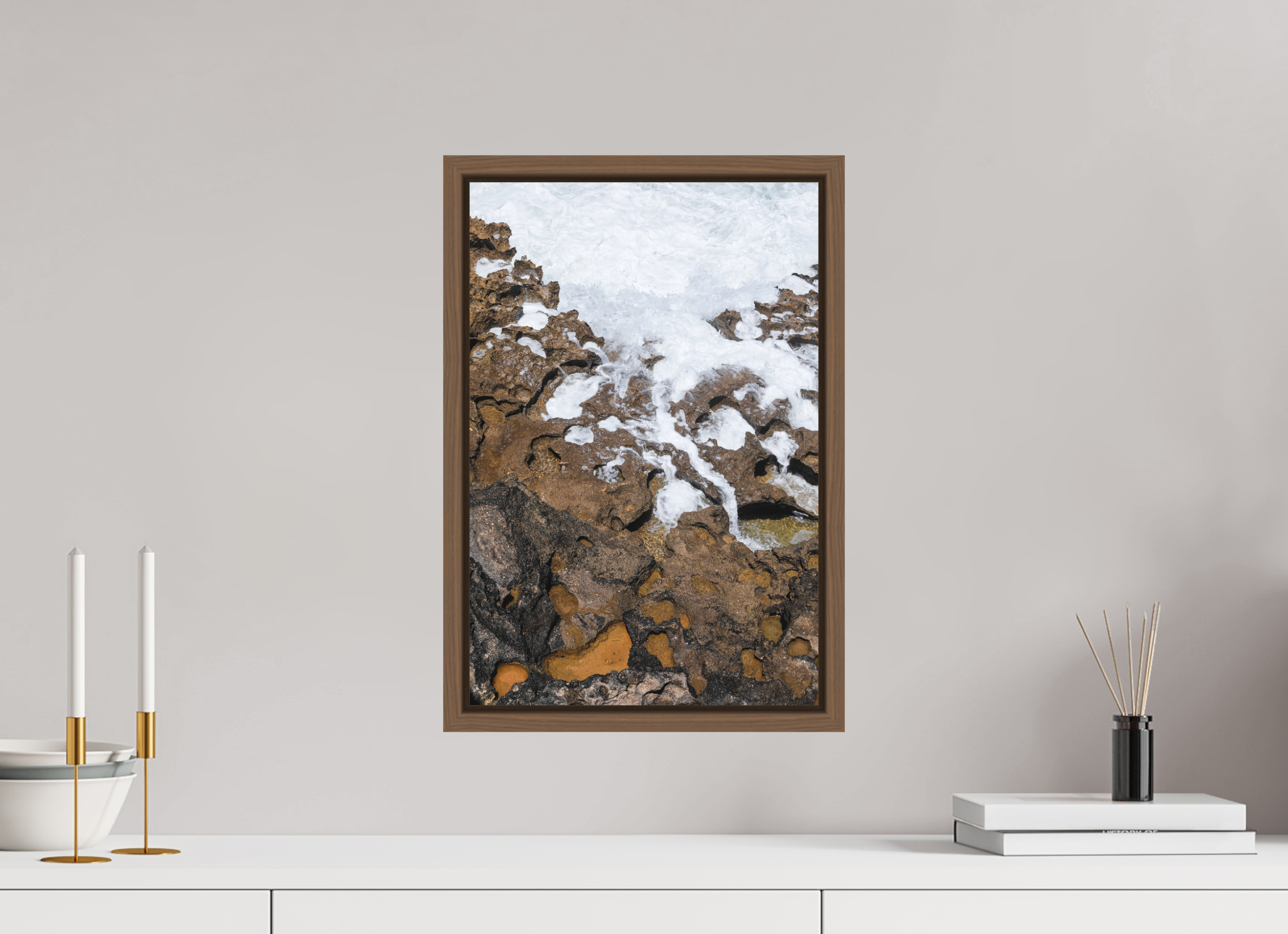 30 x 45 cm, Acrylic matt 2mm - American case 15mm - walnut Earth & Sea 2