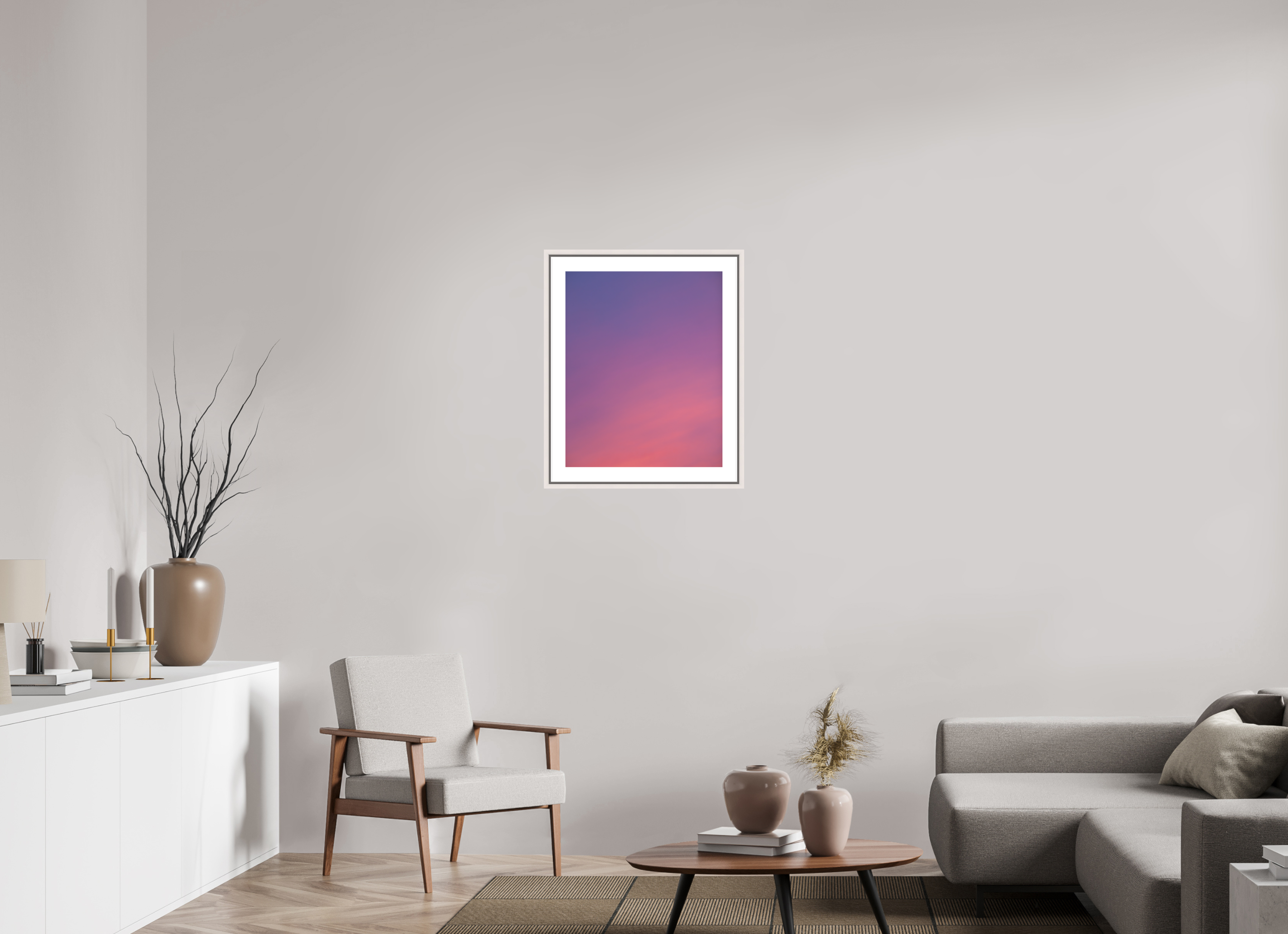 50 x 62,5 cm, Fine Art Print - Infinity Rag Photo 2 - border 5cm- Ame case 15mm - mapple white Sunset in Hamburg