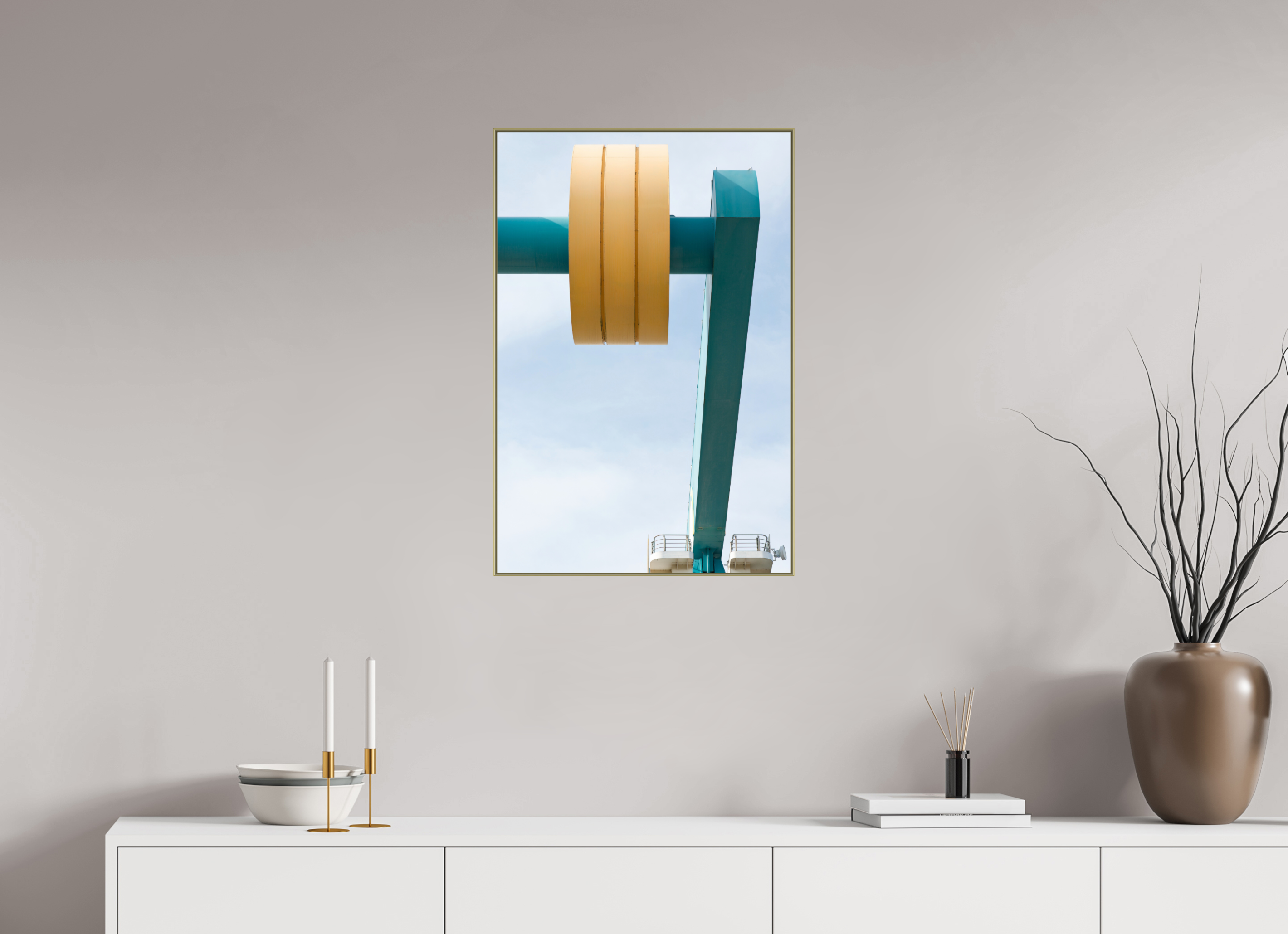 50 x 75 cm, Acrylic glossy 2mm - Alu American case 25mm - gold Counterweight