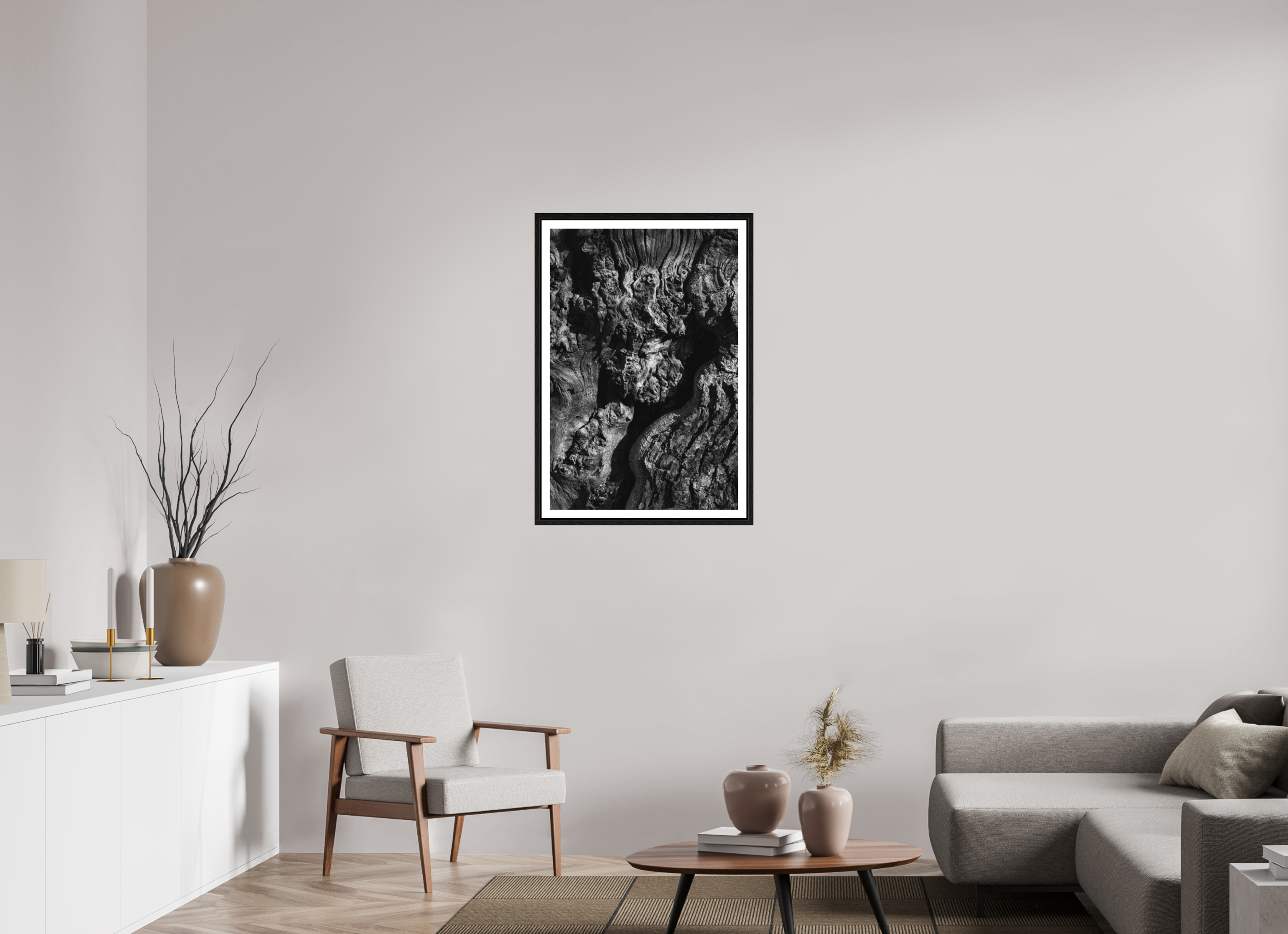 60 x 90 cm, Fine Art Print - Infinity Rag Photo 2 - border 3cm- Ame case 15mm - oak black Tree skin