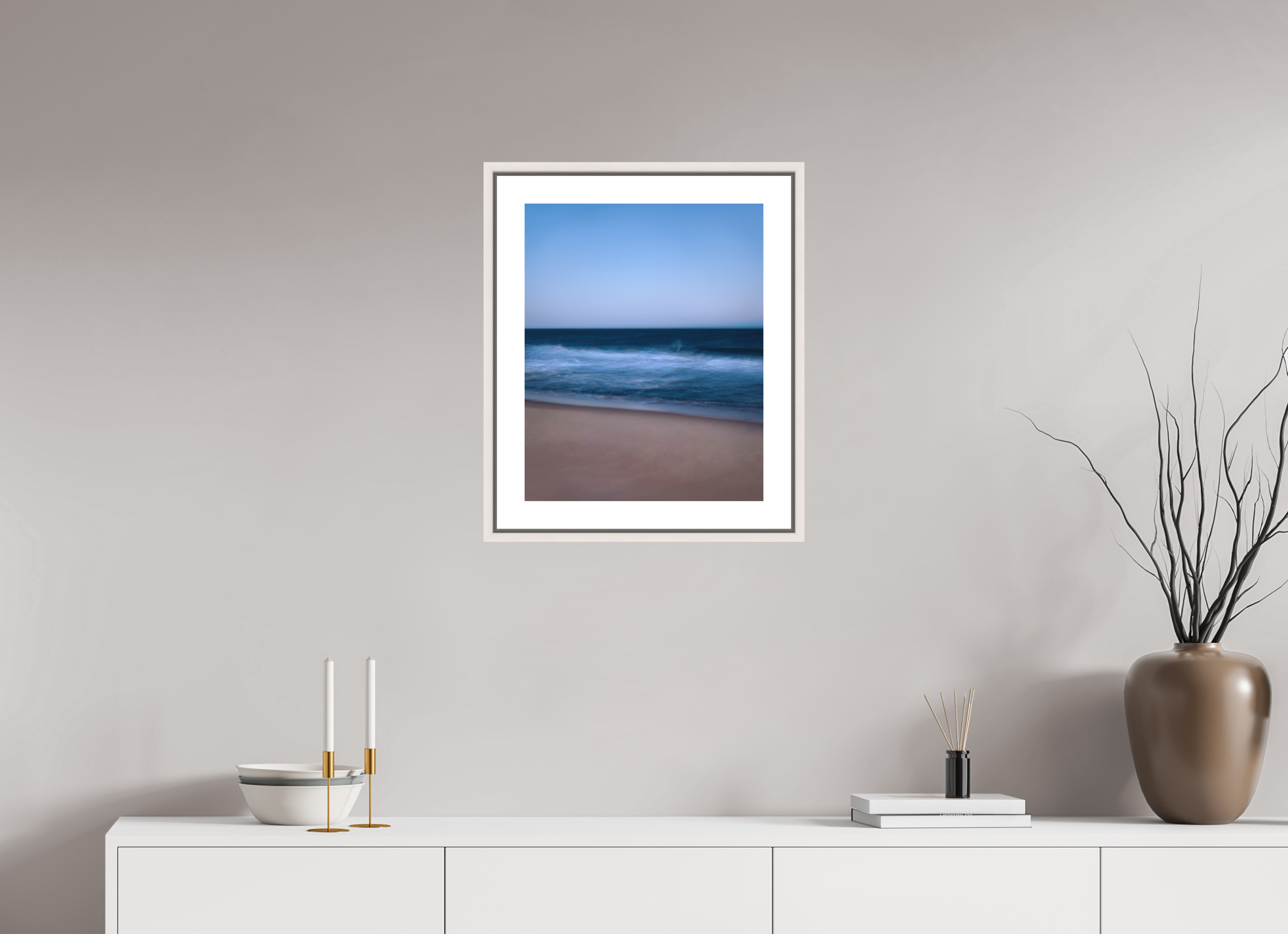 40 x 50 cm, Fine Art Print - Infinity Rag Photo 2 - border 5cm- Ame case 15mm - mapple white Long Island Beach