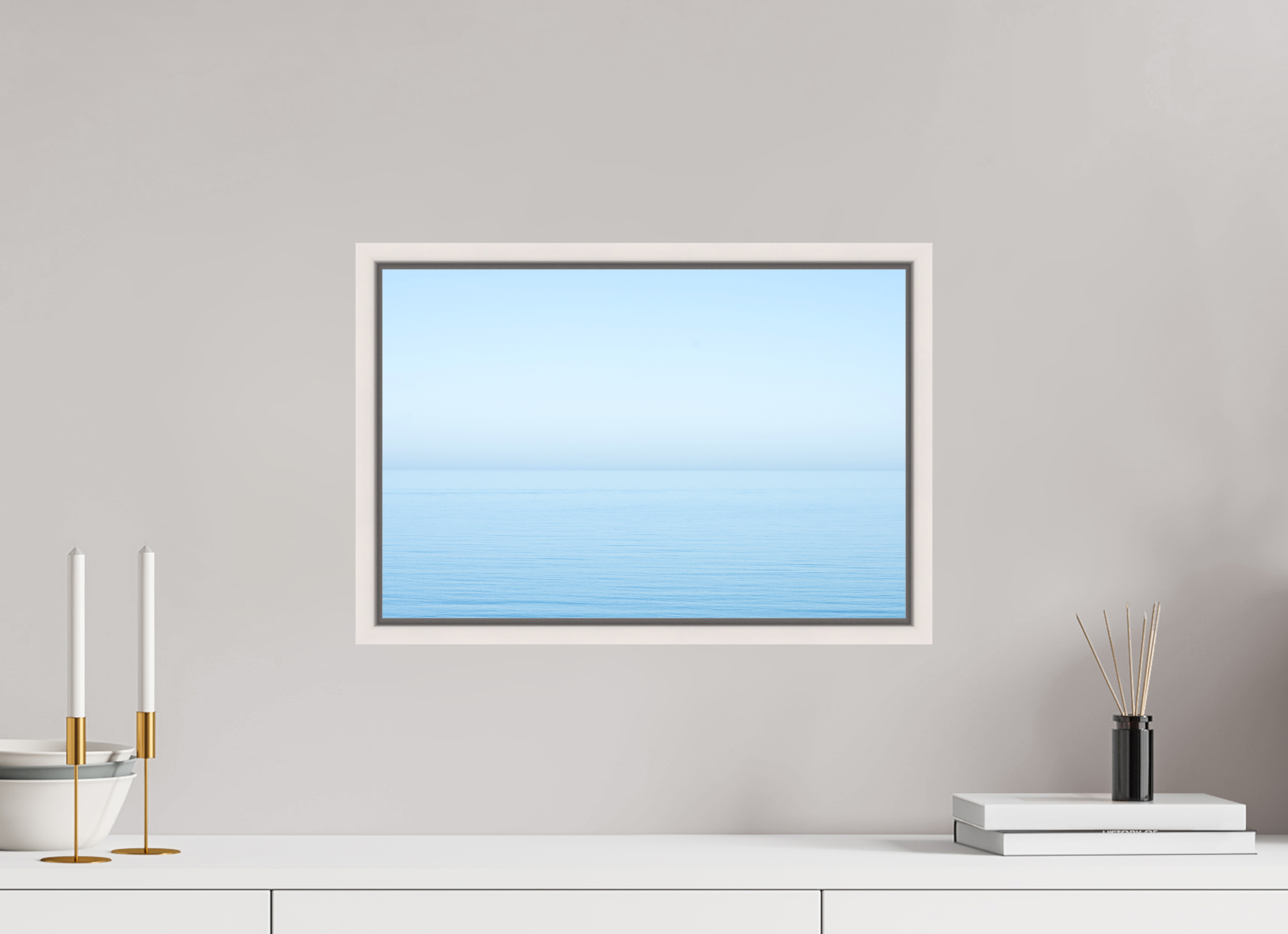 45 x 30 cm, Acrylic matt 2mm - American case 15mm - mapple white The sea Manche 2