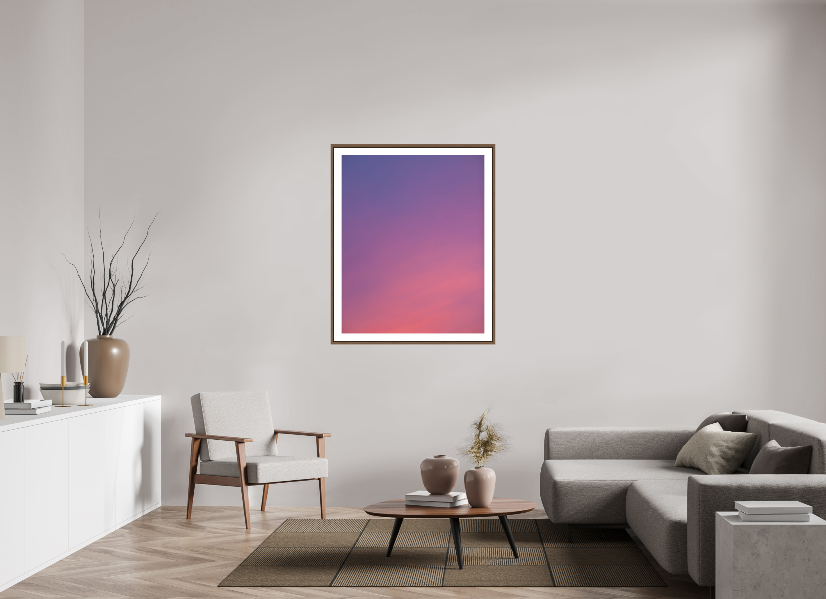 90 x 112,5 cm, Fine Art Print - Infinity Rag Photo 2 - border 5cm- Ame case 15mm - walnut Sunset in Hamburg