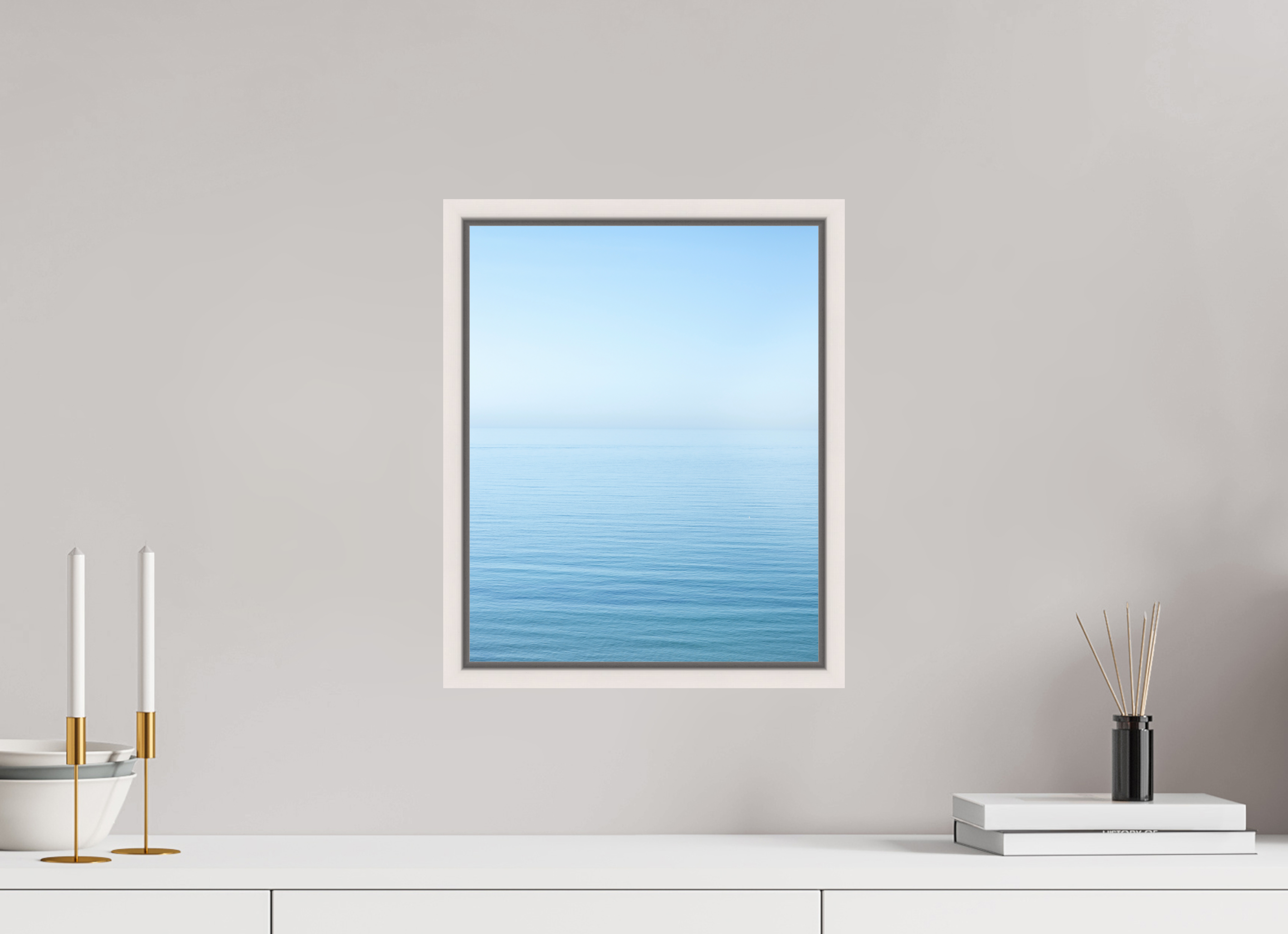 30 x 37,5 cm, Acrylic glossy 2mm - American case 15mm - maple white The sea Manche