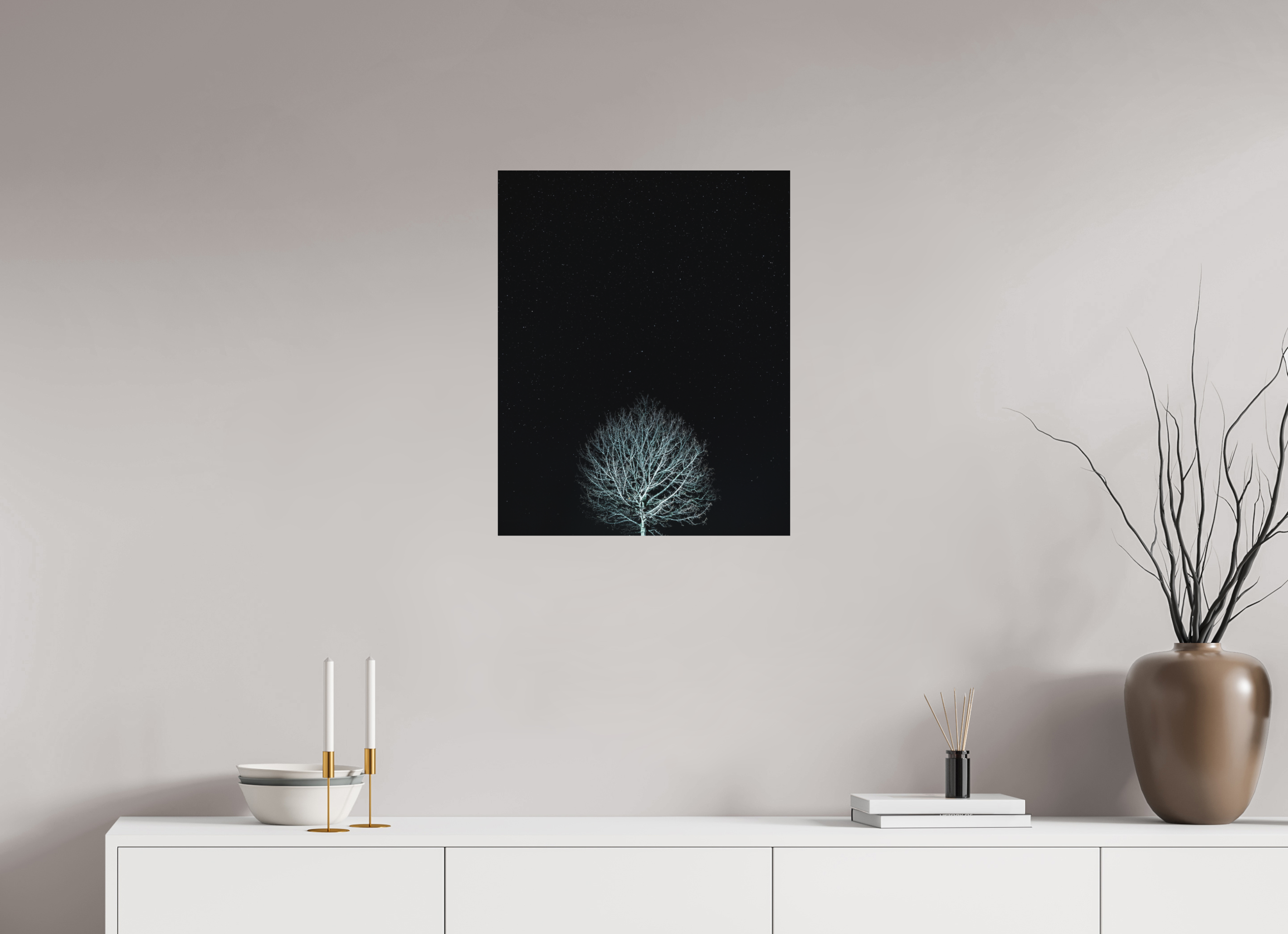 50 x 62,5 cm, Photo print Matt on Alu Dibond Tree at night