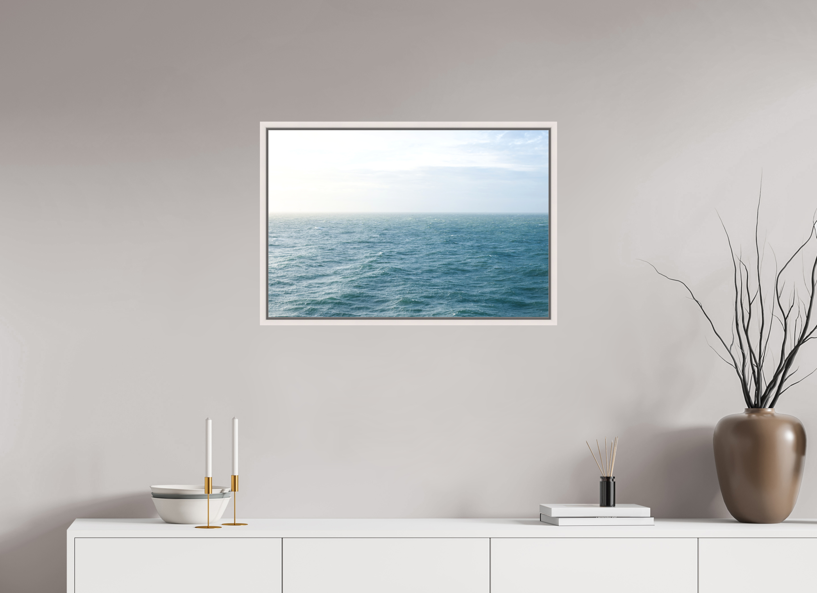 75 x 50 cm, Acrylic matt 2mm - American case 15mm - mapple white North Sea