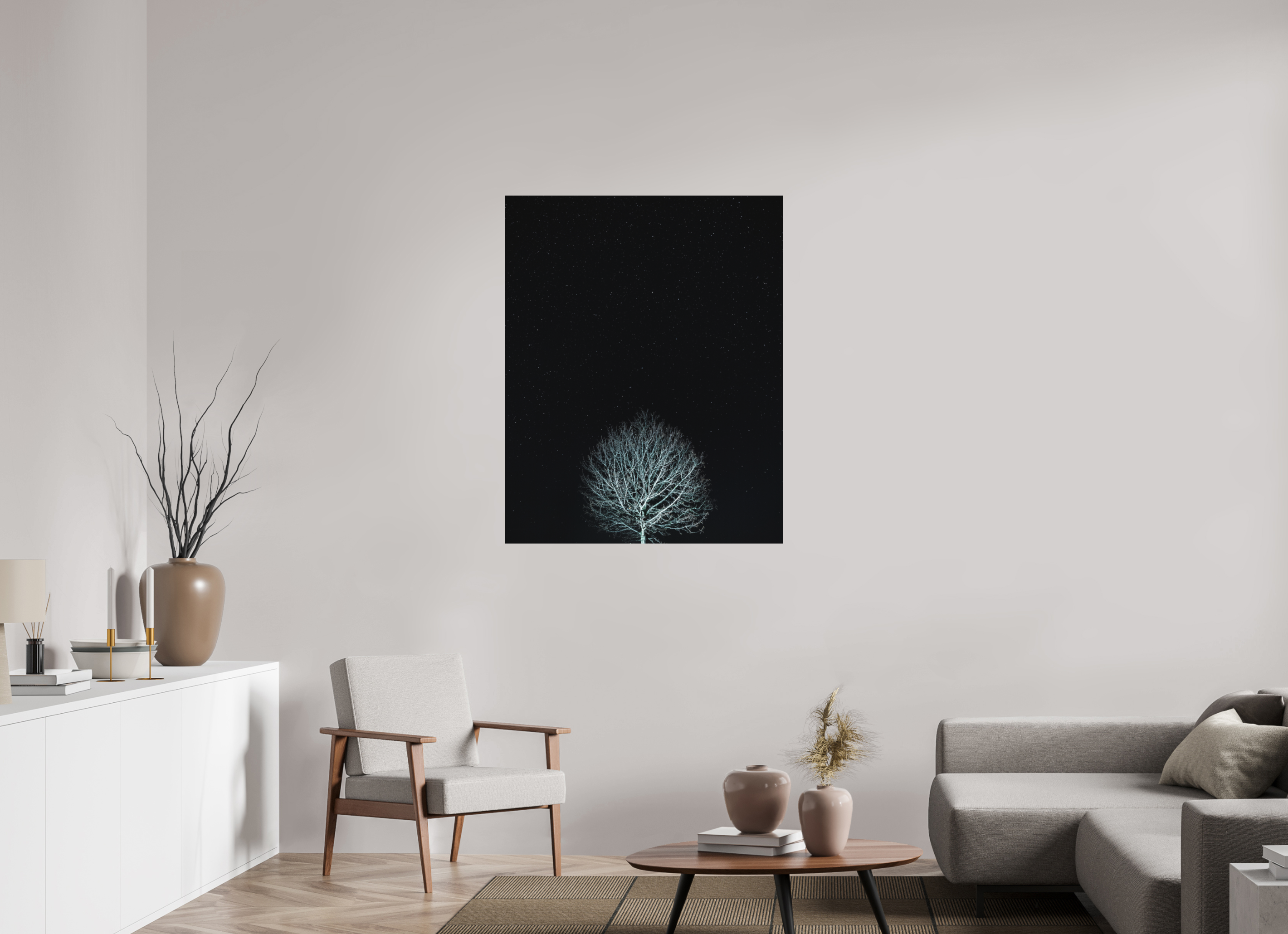 90 x 112,5 cm, Fine Art Print - Infinity Rag Photo 2 - on Alu Dibond Tree at night