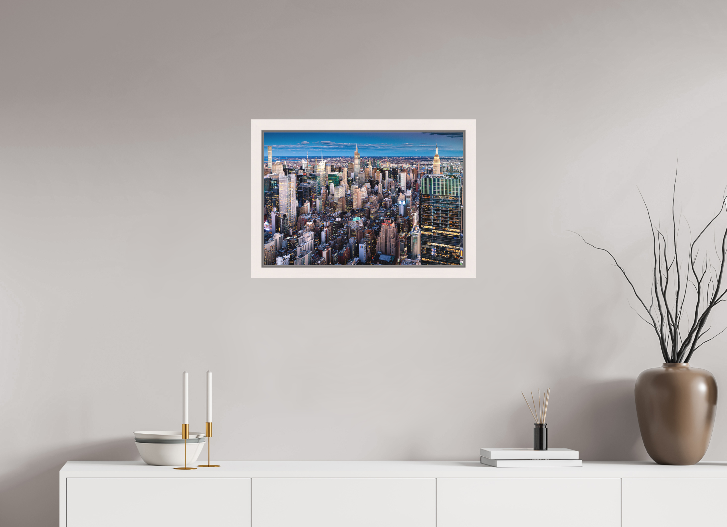 60 x 40 cm, Acrylic matt 2mm - American case 31mm - mapple white NYC by night 2