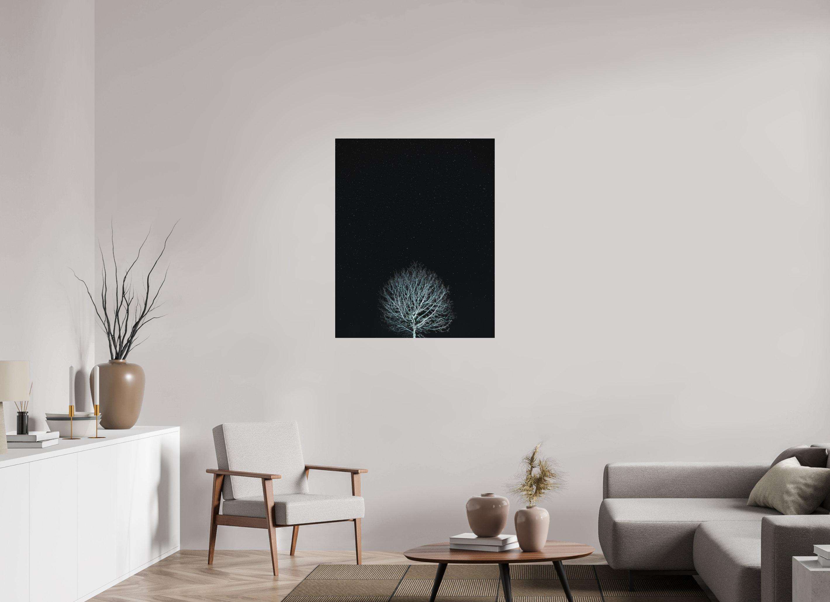 80 x 100 cm, Photo print Matt on Alu Dibond Tree at night