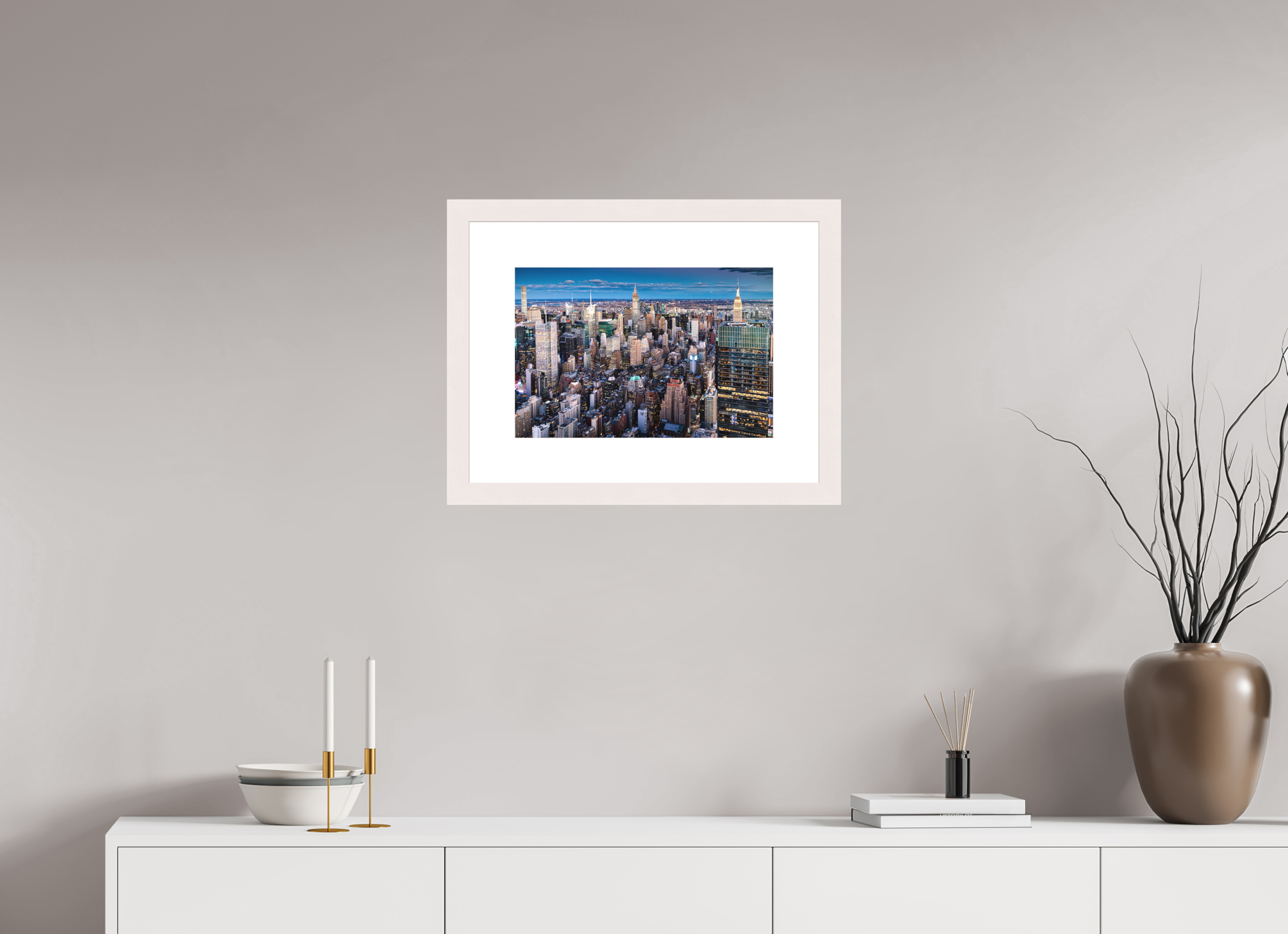 45 x 30 cm, Fine Art Print - Infinity Rag Photo 2 - PP 8cm - Mapple white Frame 40mm NYC by night 2
