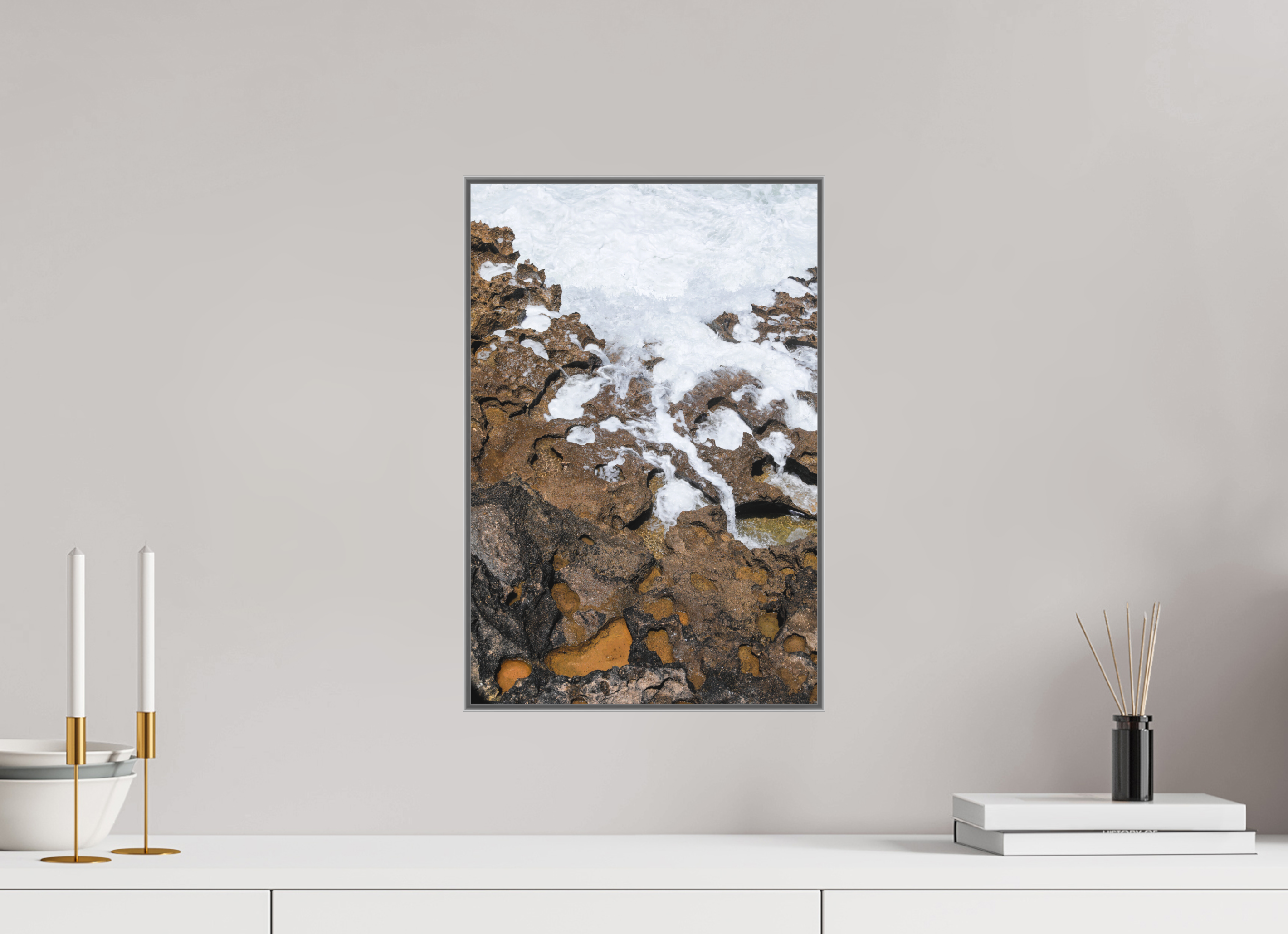 30 x 45 cm, Acrylic matt 2mm - Alu American case 25mm - silver Earth & Sea 2