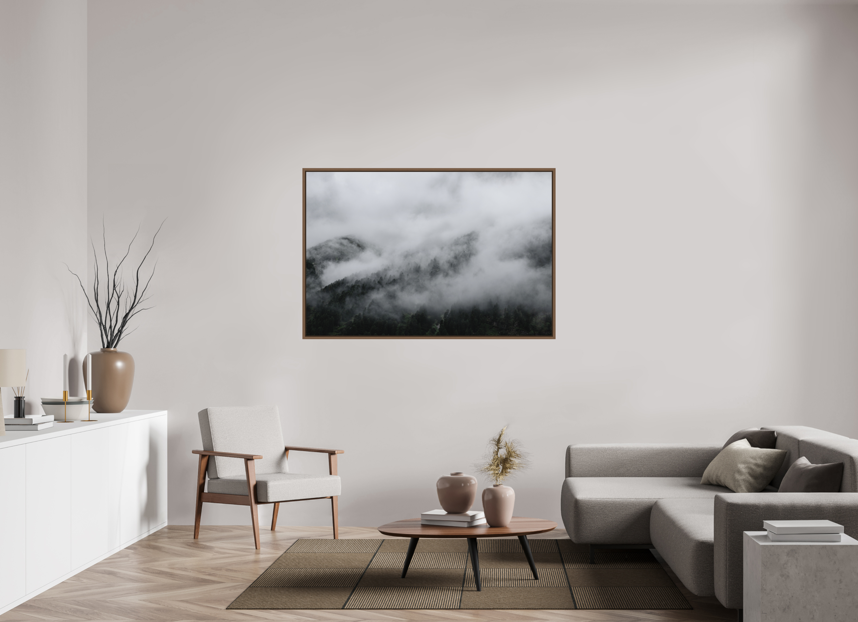 150 x 100 cm, Fine Art Print - Infinity Rag Photo 2 - Ame case 15mm - walnut The misty Mountains