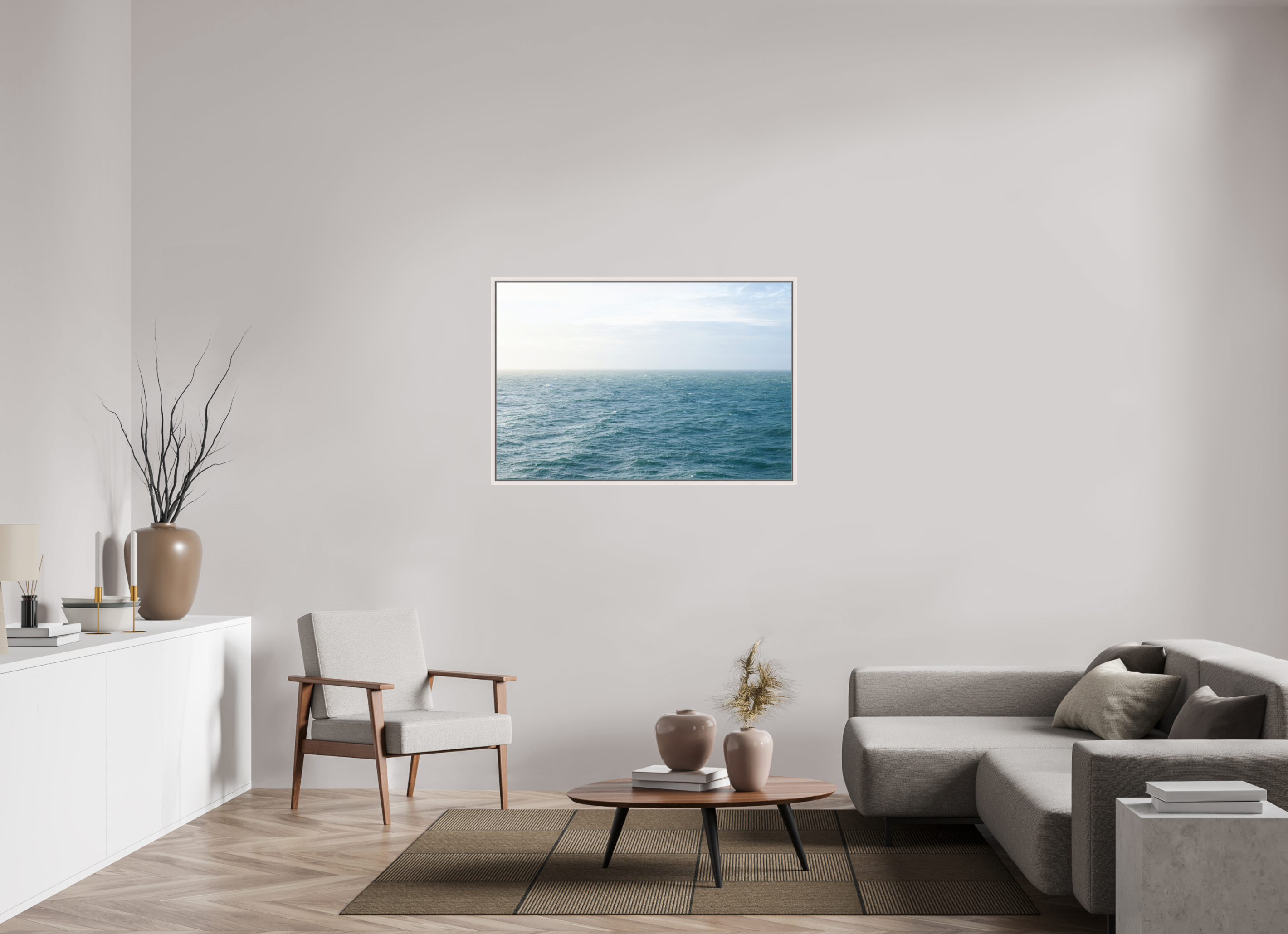 120 x 80 cm, Acrylic glossy 2mm - American case 15mm - maple white North Sea
