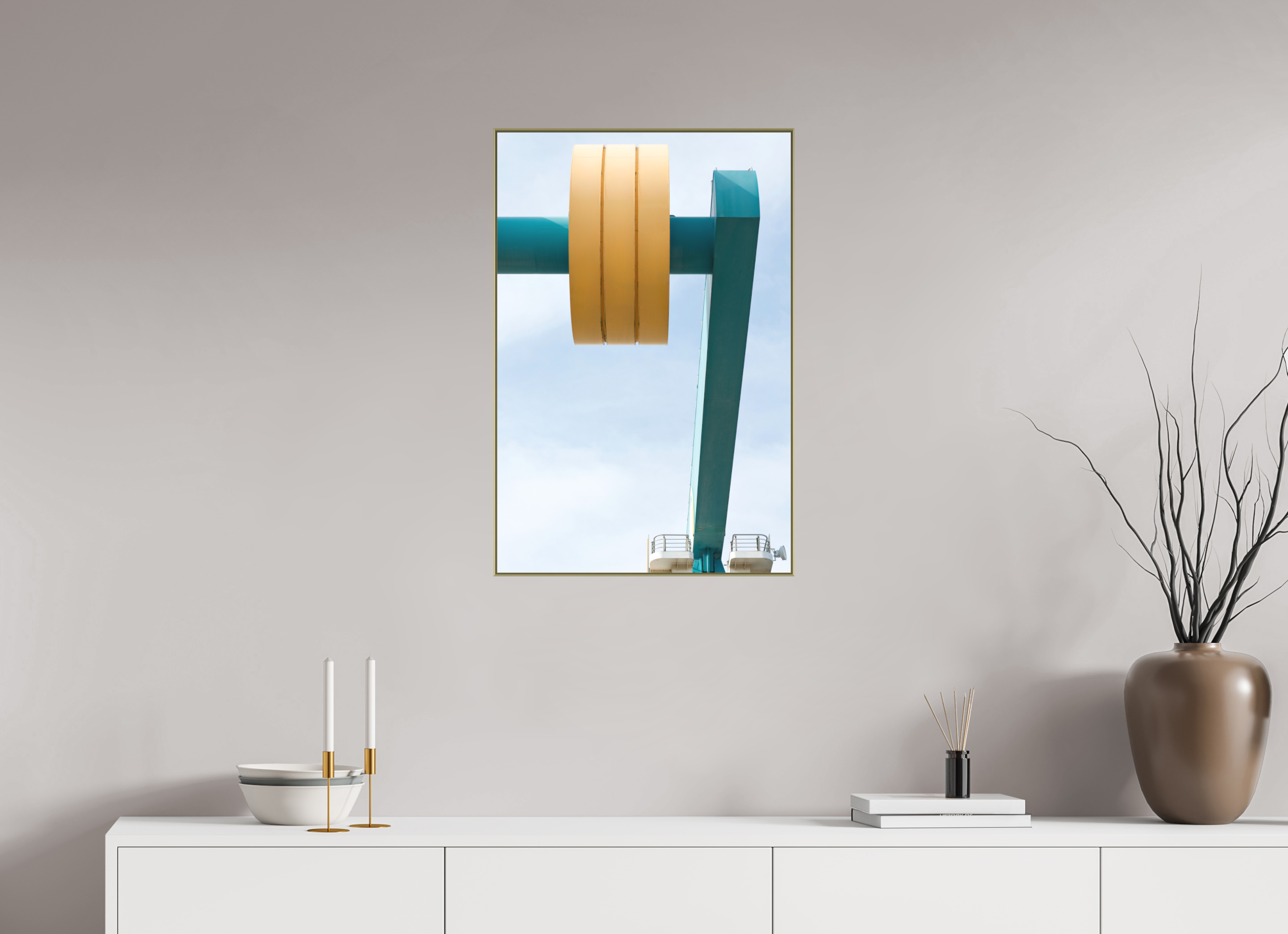 50 x 75 cm, Acrylic matt 2mm - Alu American case 25mm - gold Counterweight