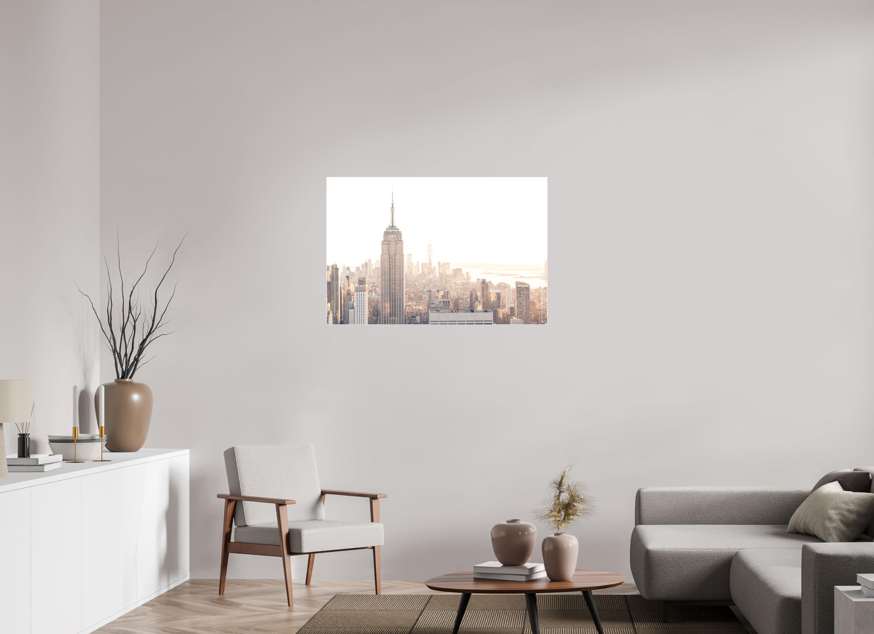 105 x 70 cm, Acrylic matt 2mm - Alu Slime Frame - white Empire State Building sunnygold