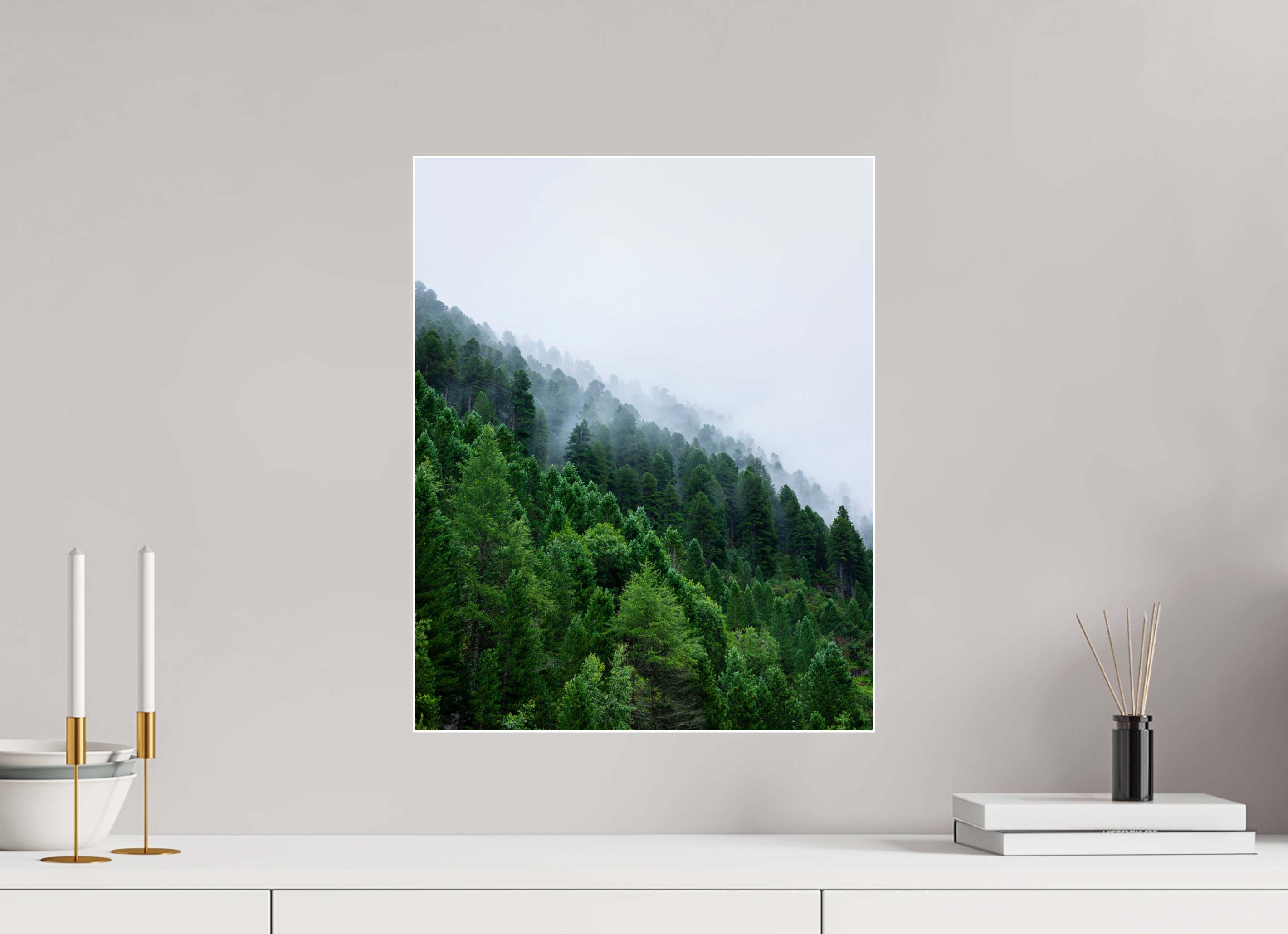 40 x 50 cm, Acrylic glossy 2mm - Alu Slime Frame - white Trees lined slope