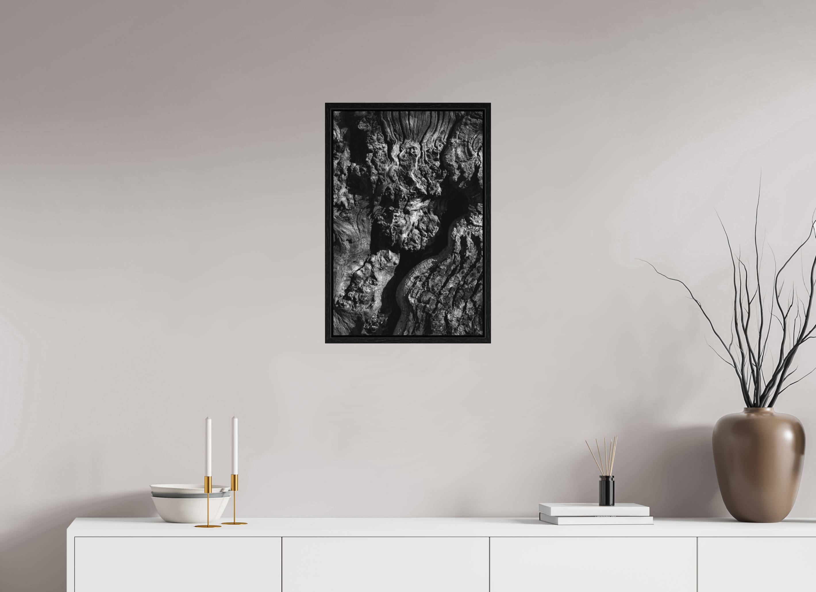 40 x 60 cm, Acrylic matt 2mm - American case 15mm - oak black Tree skin