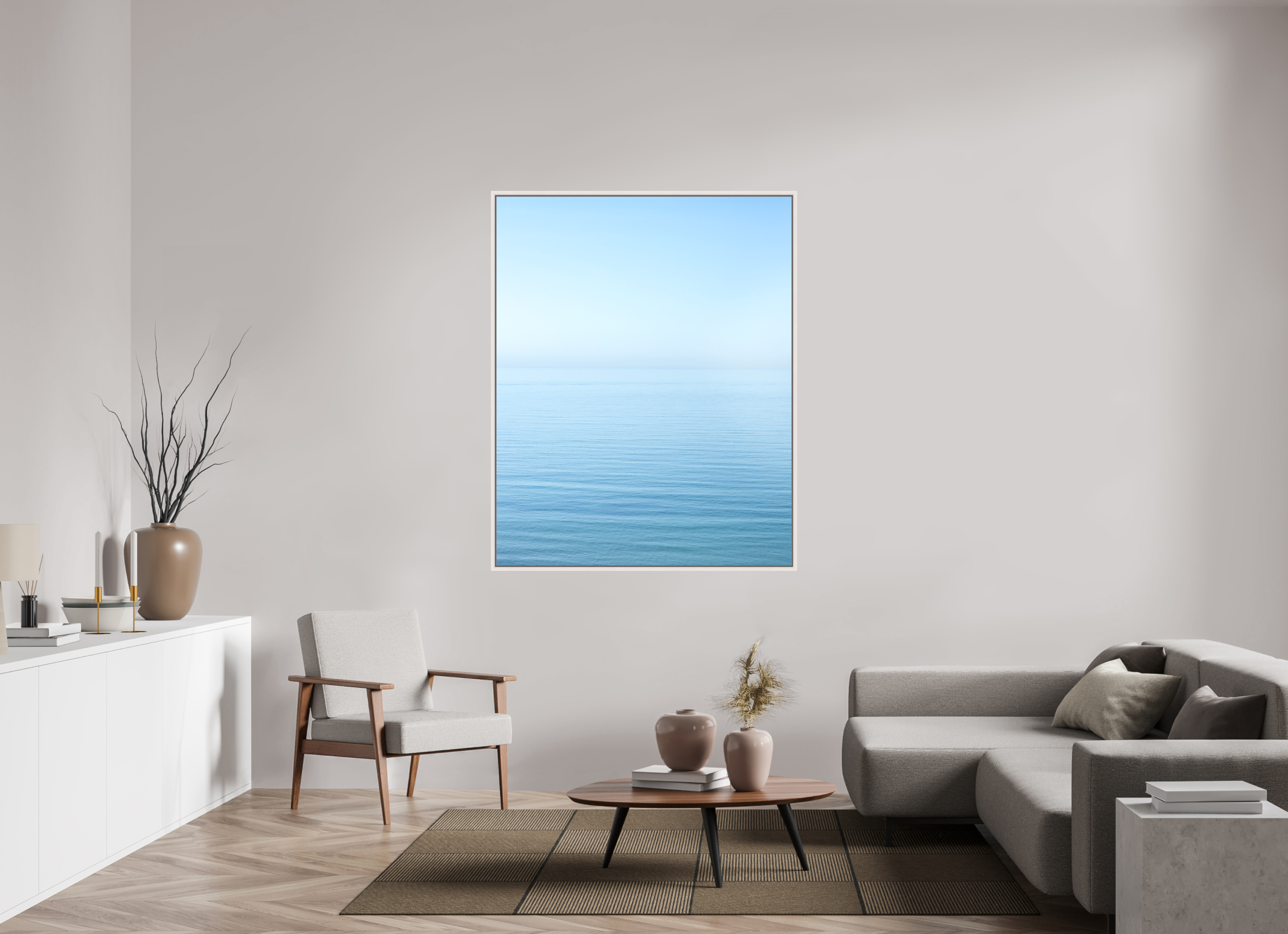 120 x 150 cm, Acrylic matt 2mm - American case 15mm - mapple white The sea Manche