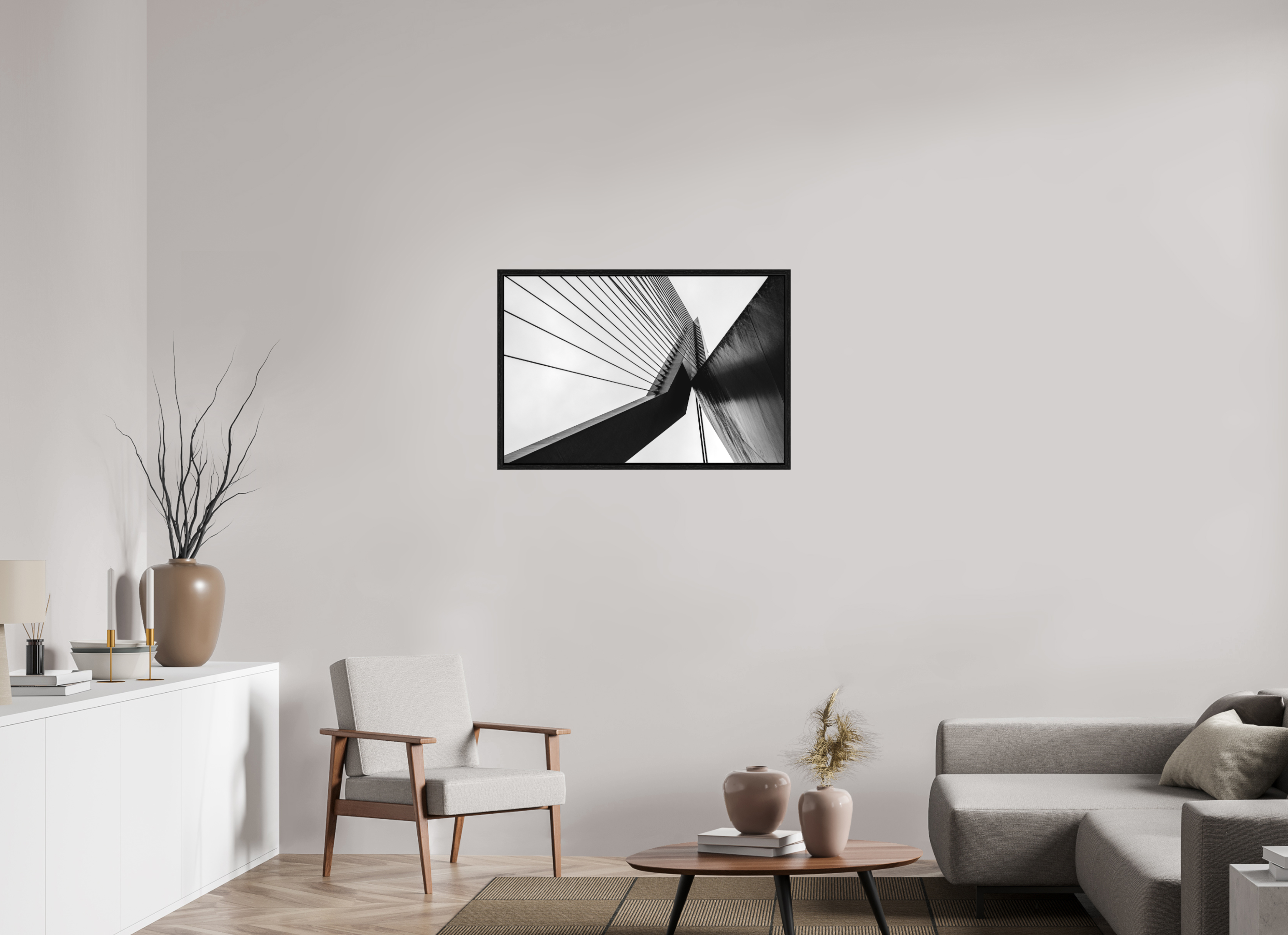 90 x 60 cm, Acrylic matt 2mm - American case 15mm - oak black Triangle