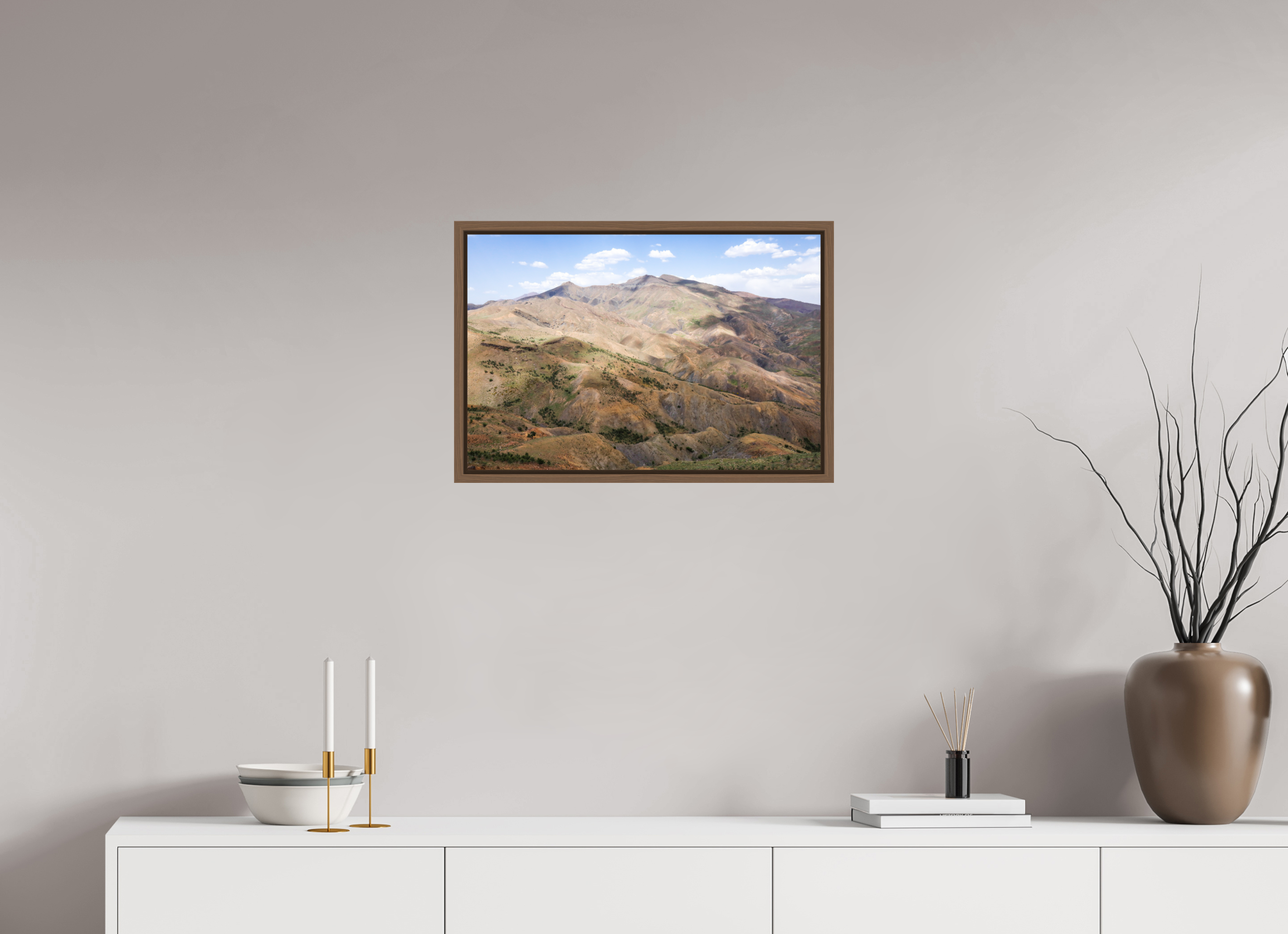 60 x 40 cm, Acrylic glossy 2mm - American case 15mm - walnut Atlas from Marocco