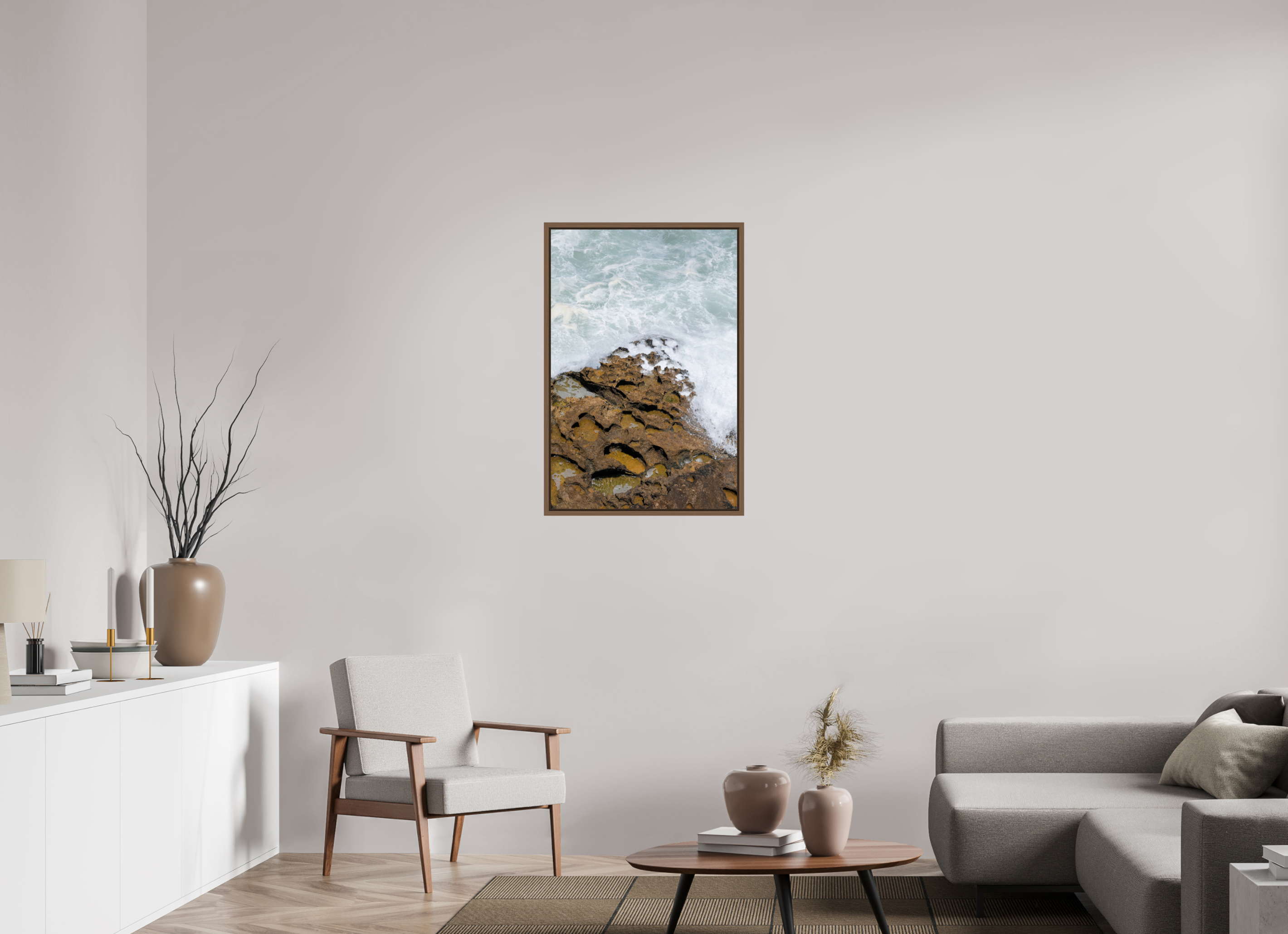 60 x 90 cm, Acrylic glossy 2mm - American case 15mm - walnut Earth & Sea (Kopie)