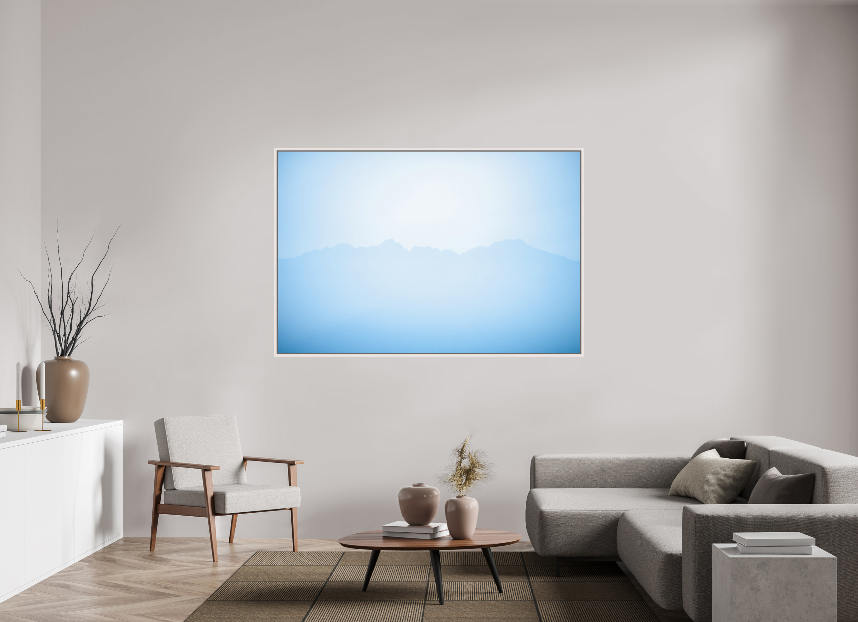 180 x 120 cm, Acrylic matt 2mm - American case 15mm - mapple white Mountains of Como Lac