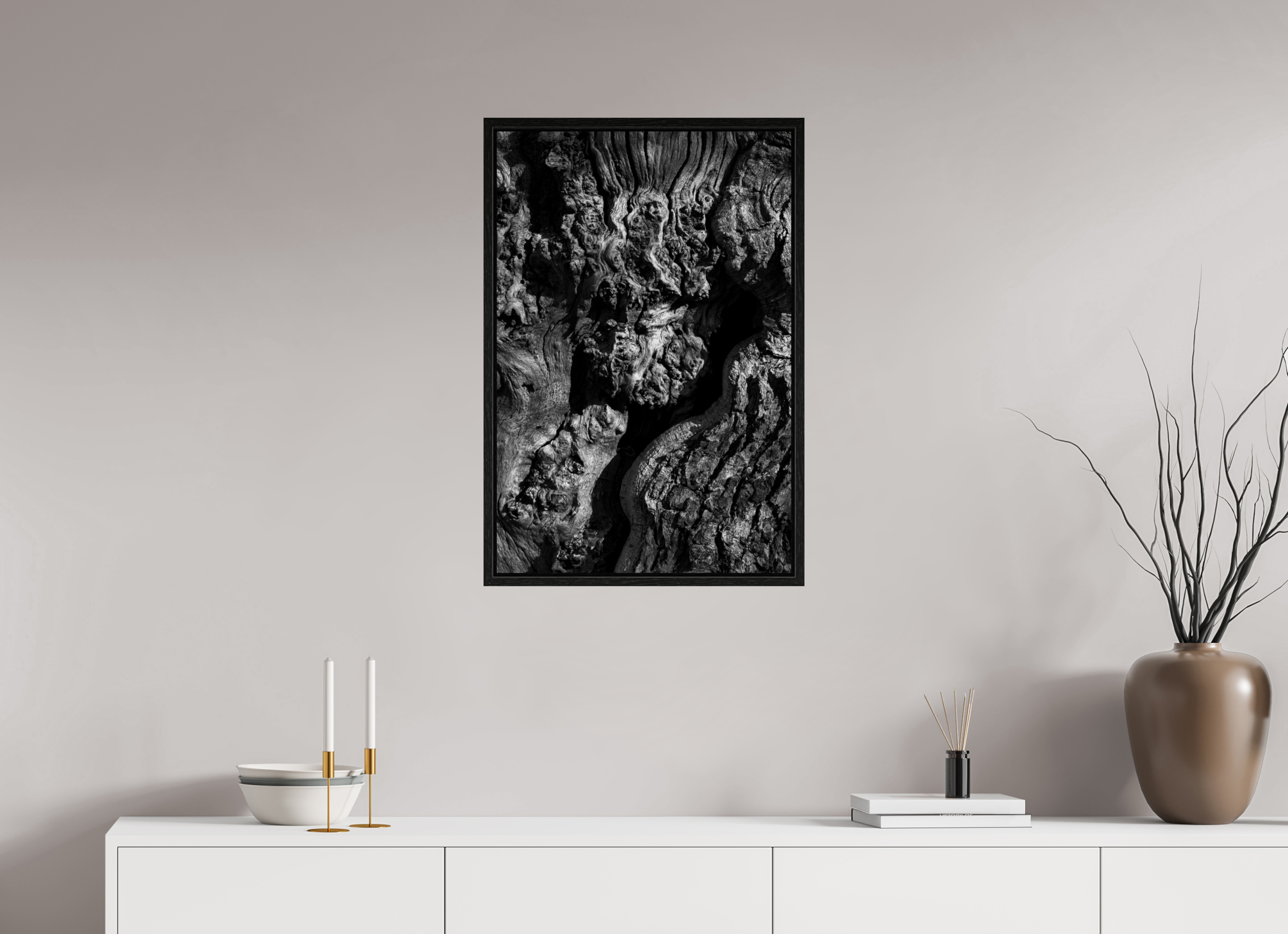 50 x 75 cm, Acrylic glossy 2mm - American case 15mm - oak black Tree skin