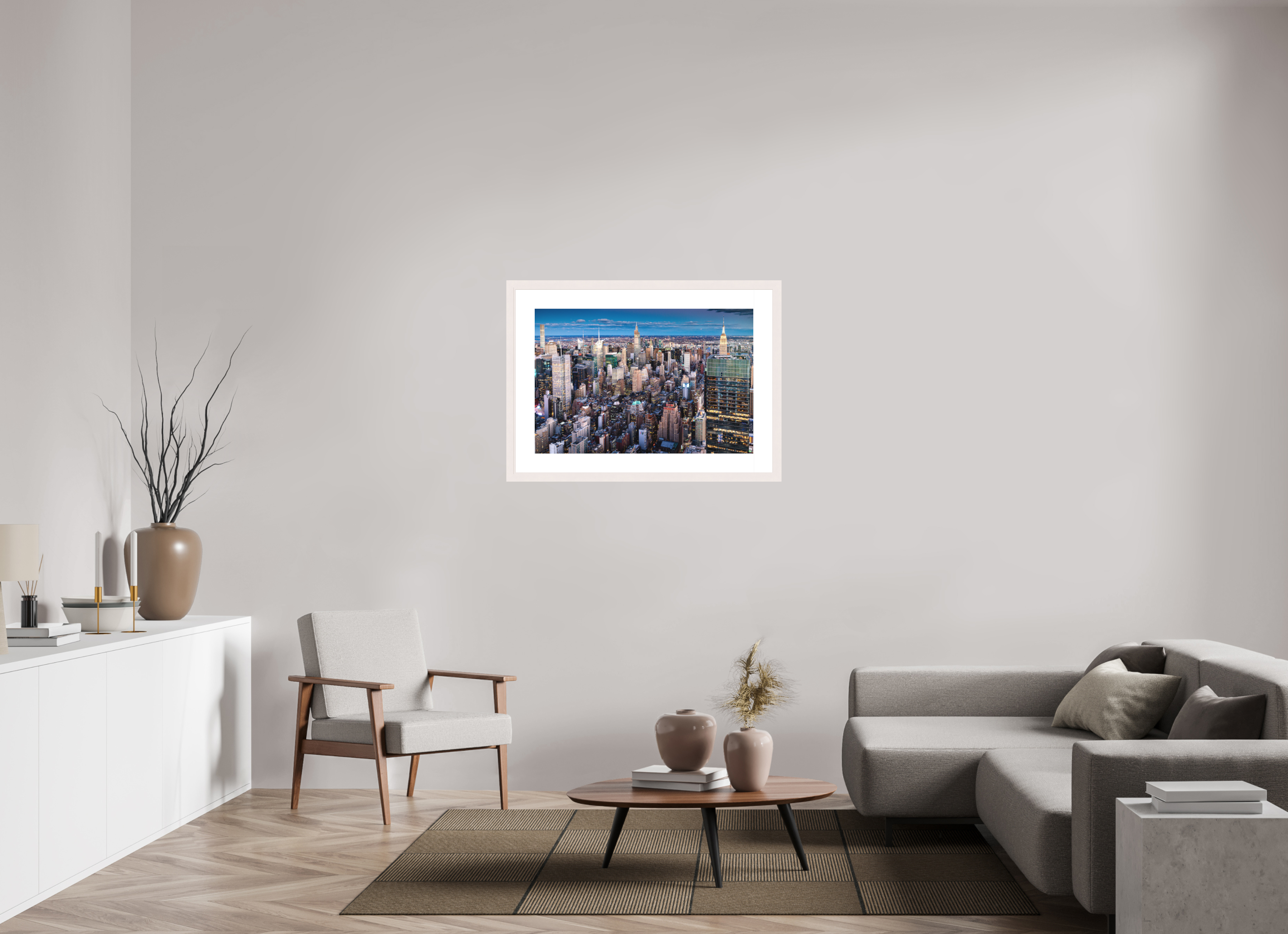 90 x 60 cm, Fine Art Print - Infinity Rag Photo 2 - PP 8cm - Mapple white Frame 40mm NYC by night 2