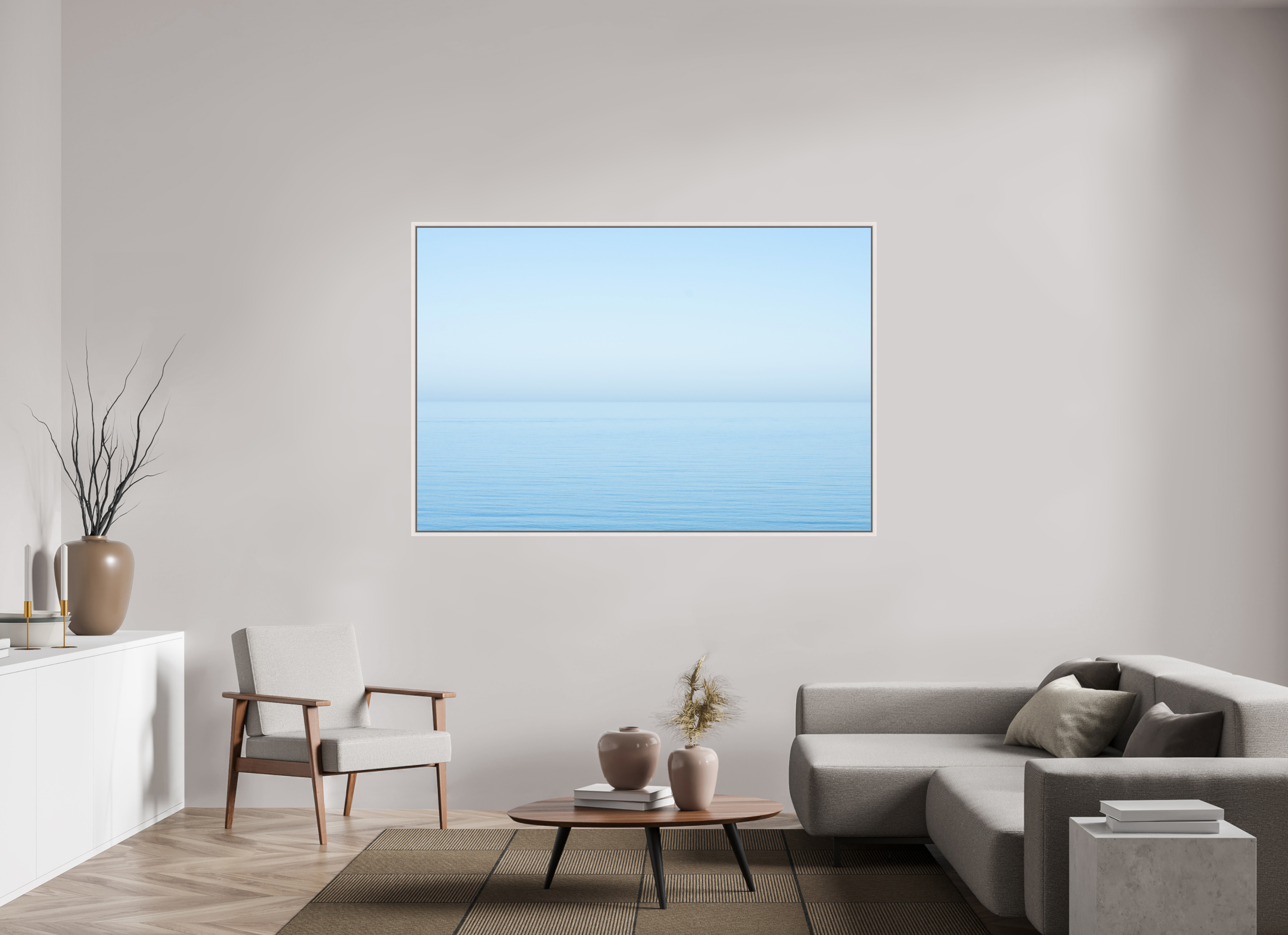 180 x 120 cm, Acrylic glossy 2mm - American case 15mm - maple white The sea Manche 2