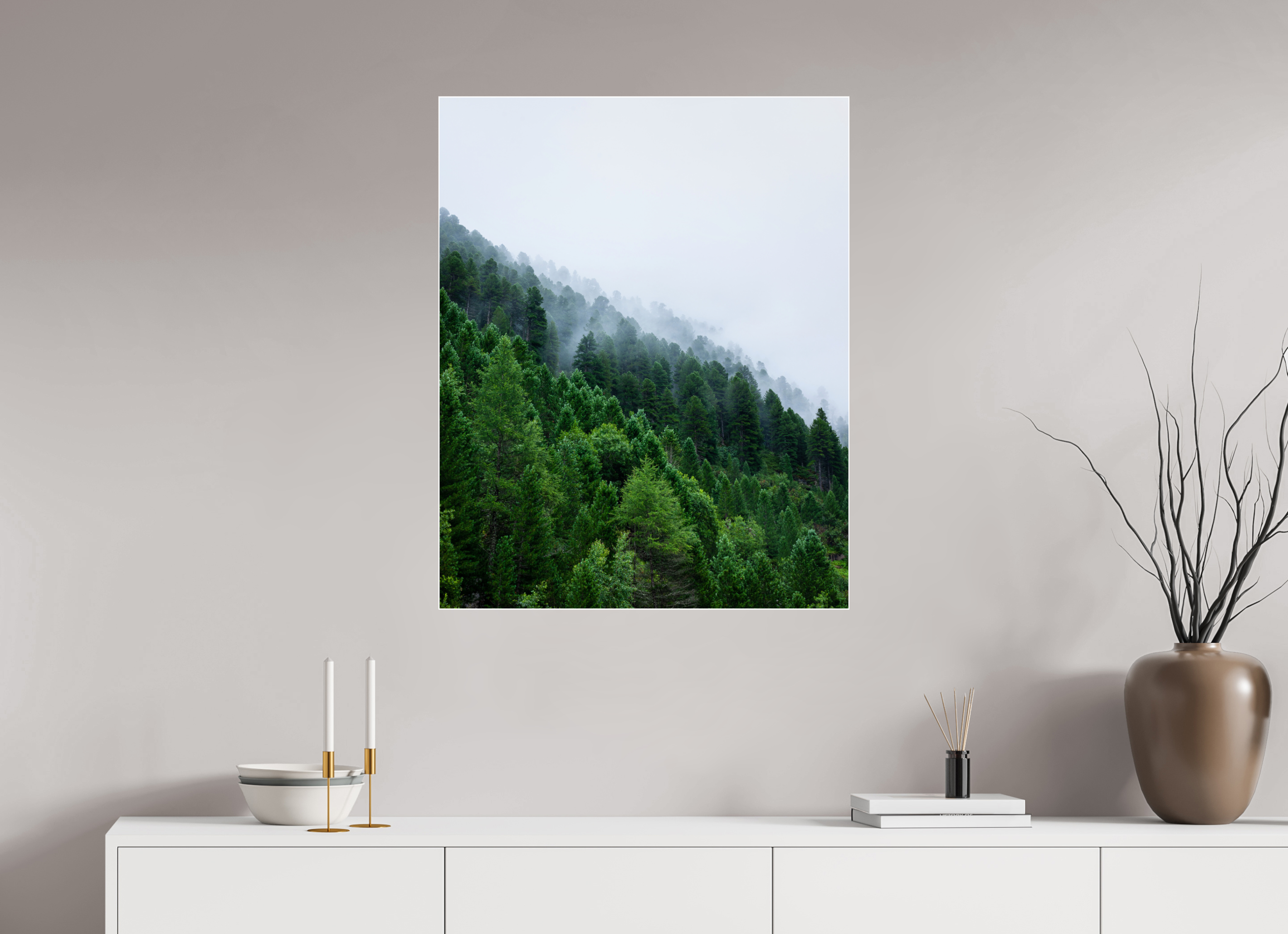 70 x 87,5 cm, Acrylic glossy 2mm - Alu Slime Frame - white Trees lined slope