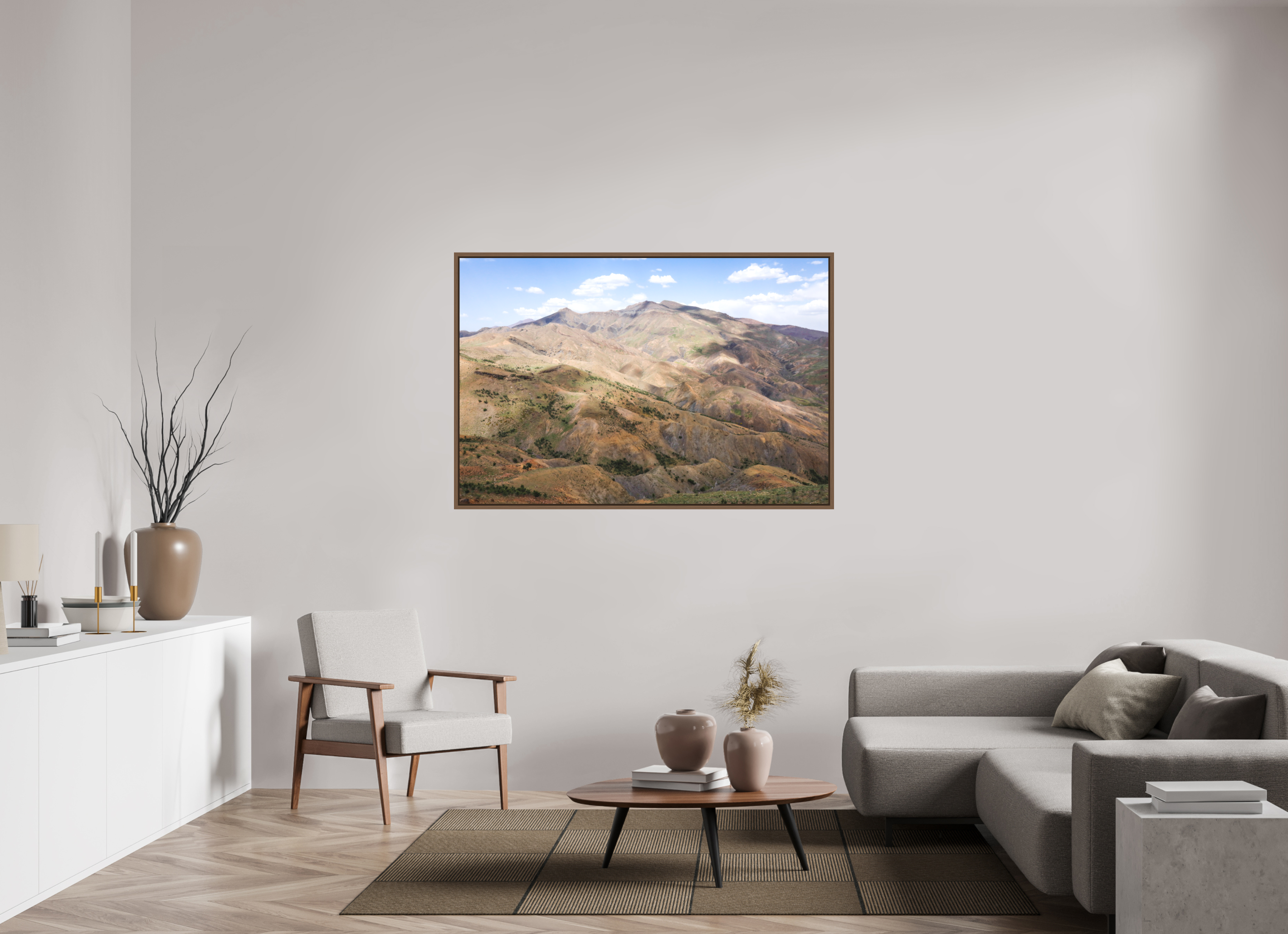 150 x 100 cm, Acrylic matt 2mm - American case 15mm - walnut Atlas from Marocco