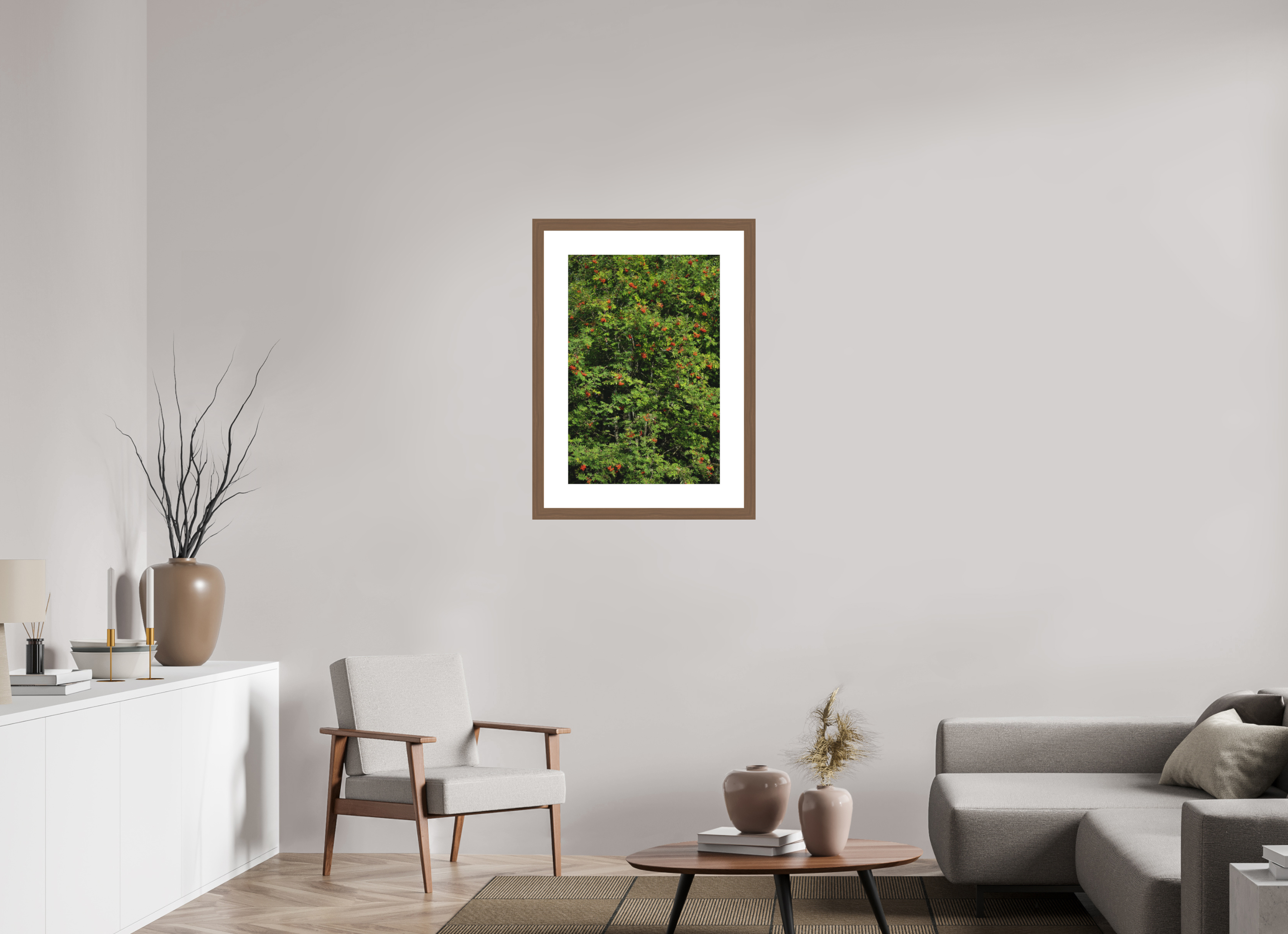 50 x 75 cm, Fine Art Print - Infinity Rag Photo 2 - PP 8cm - Walnut Frame 40mm Red Dots