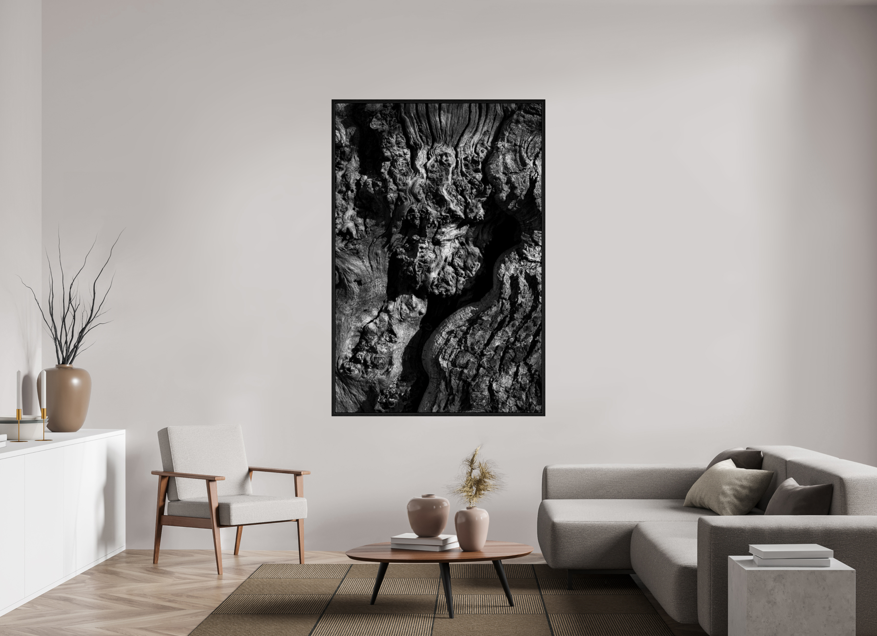 120 x 180 cm, Acrylic glossy 2mm - American case 15mm - oak black Tree skin