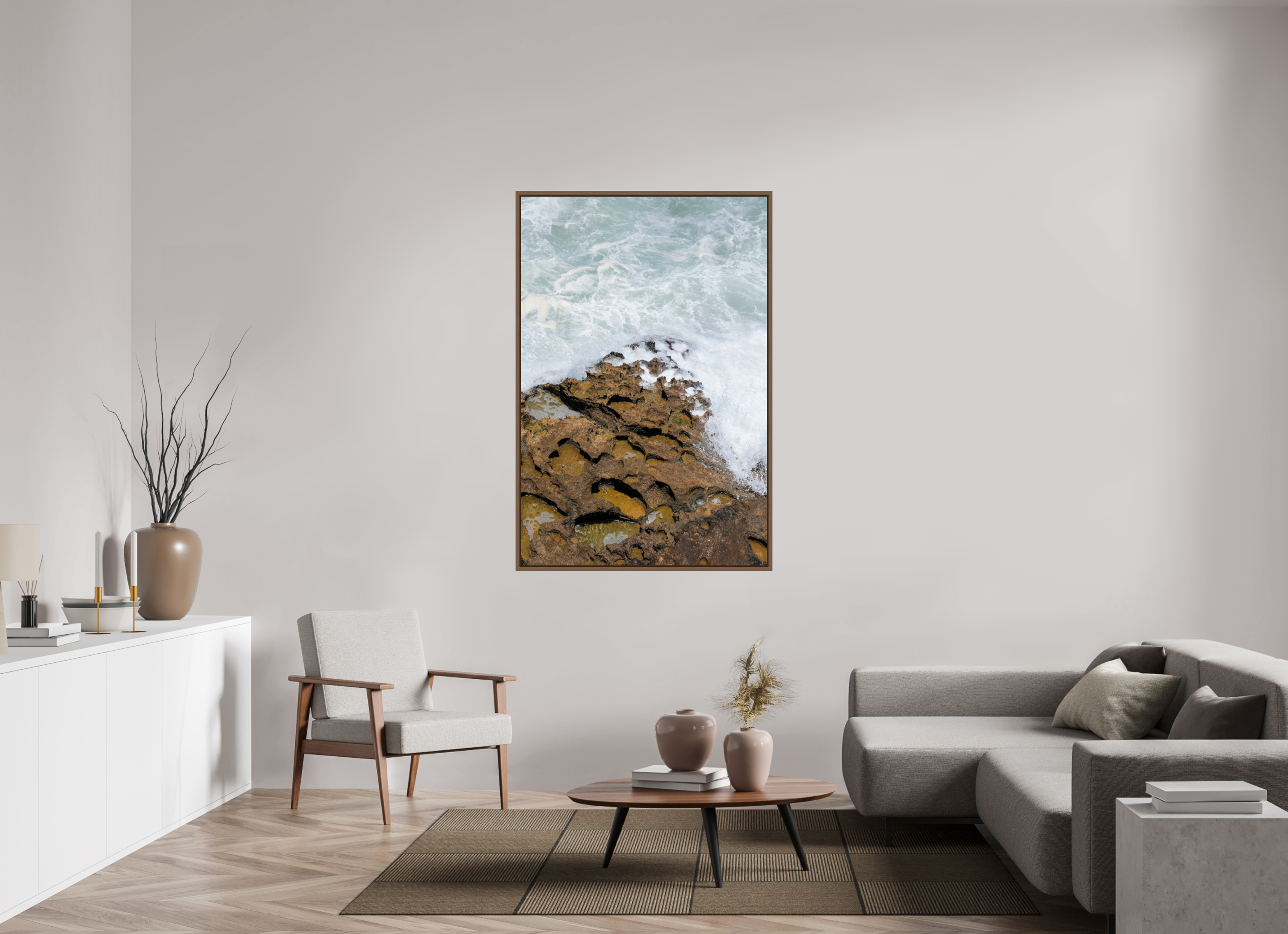 100 x 150 cm, Acrylic glossy 2mm - American case 15mm - walnut Earth & Sea (Kopie)