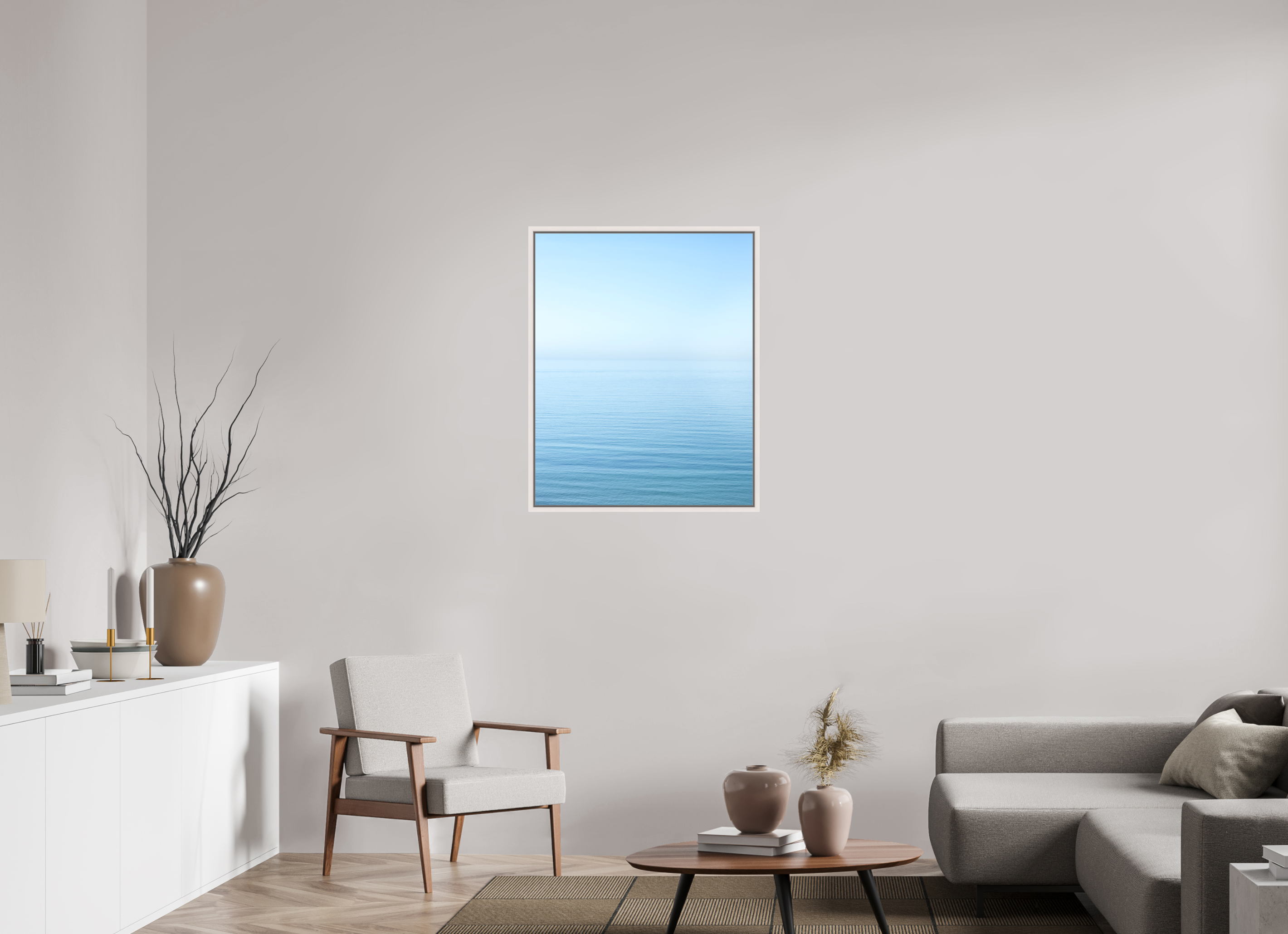 70 x 87,5 cm, Acrylic matt 2mm - American case 15mm - mapple white The sea Manche